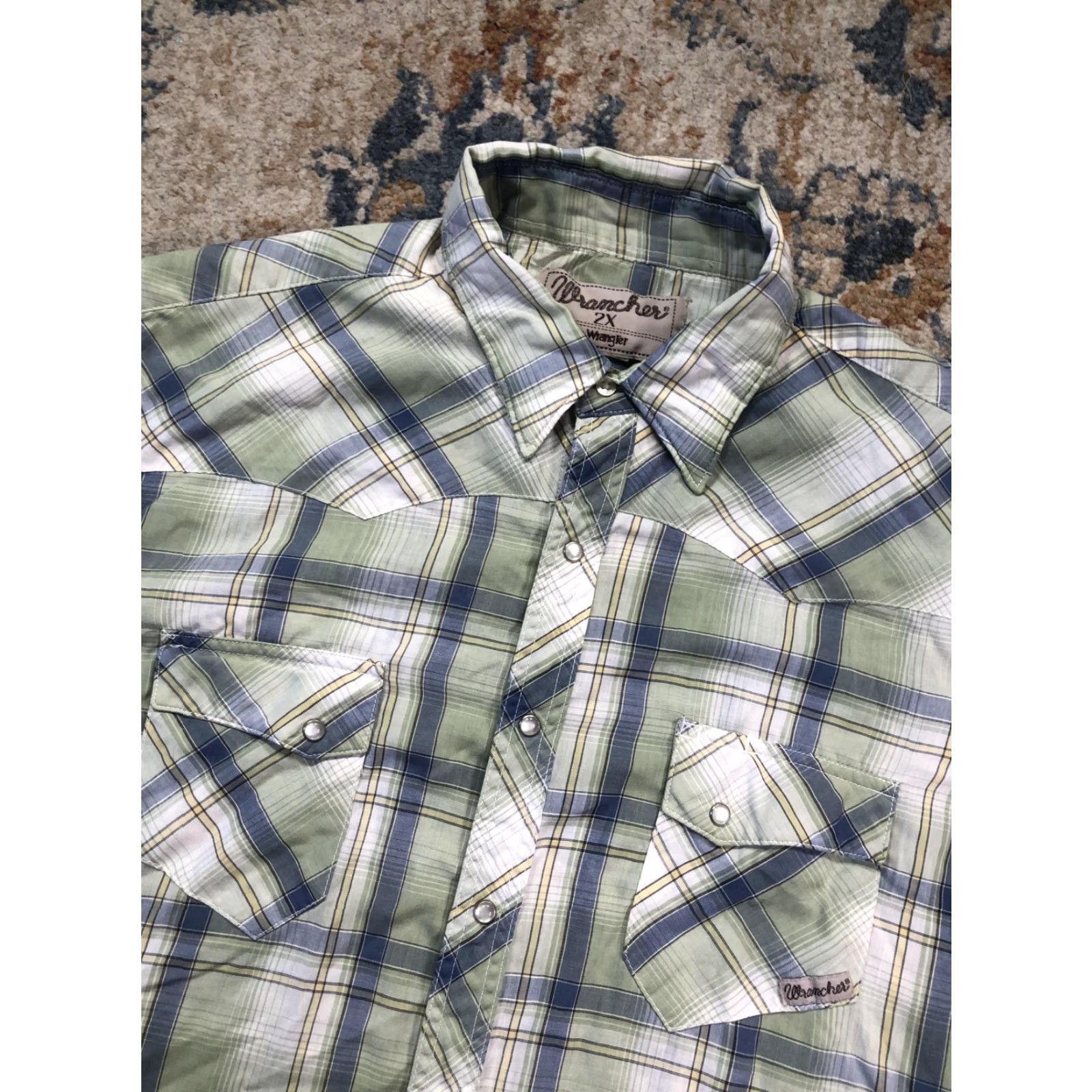 Wrangler Wrangler Shirt Mens 2XL Green Plaid Short Sleeve Western Snap Pockets Casual Size US XXL / EU 58 / 5 - 6 Thumbnail
