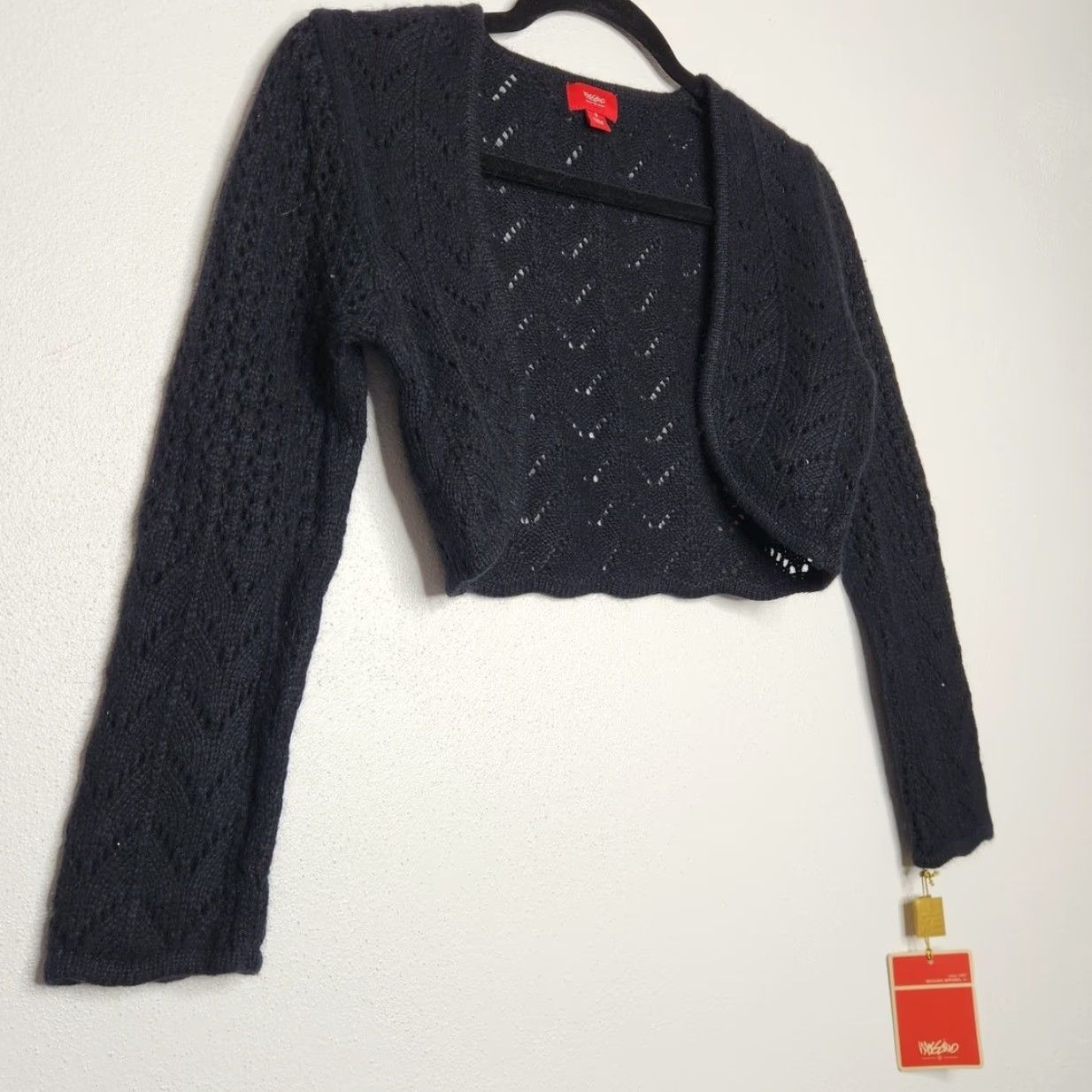 Mossimo VINTAGE Mossimo Cardigan Shirt Womens S Black Knit Bolero Angora Ramie NWT Short Length 14 Width 16 Size S / US 4 / IT 40 - 2 Thumbnail
