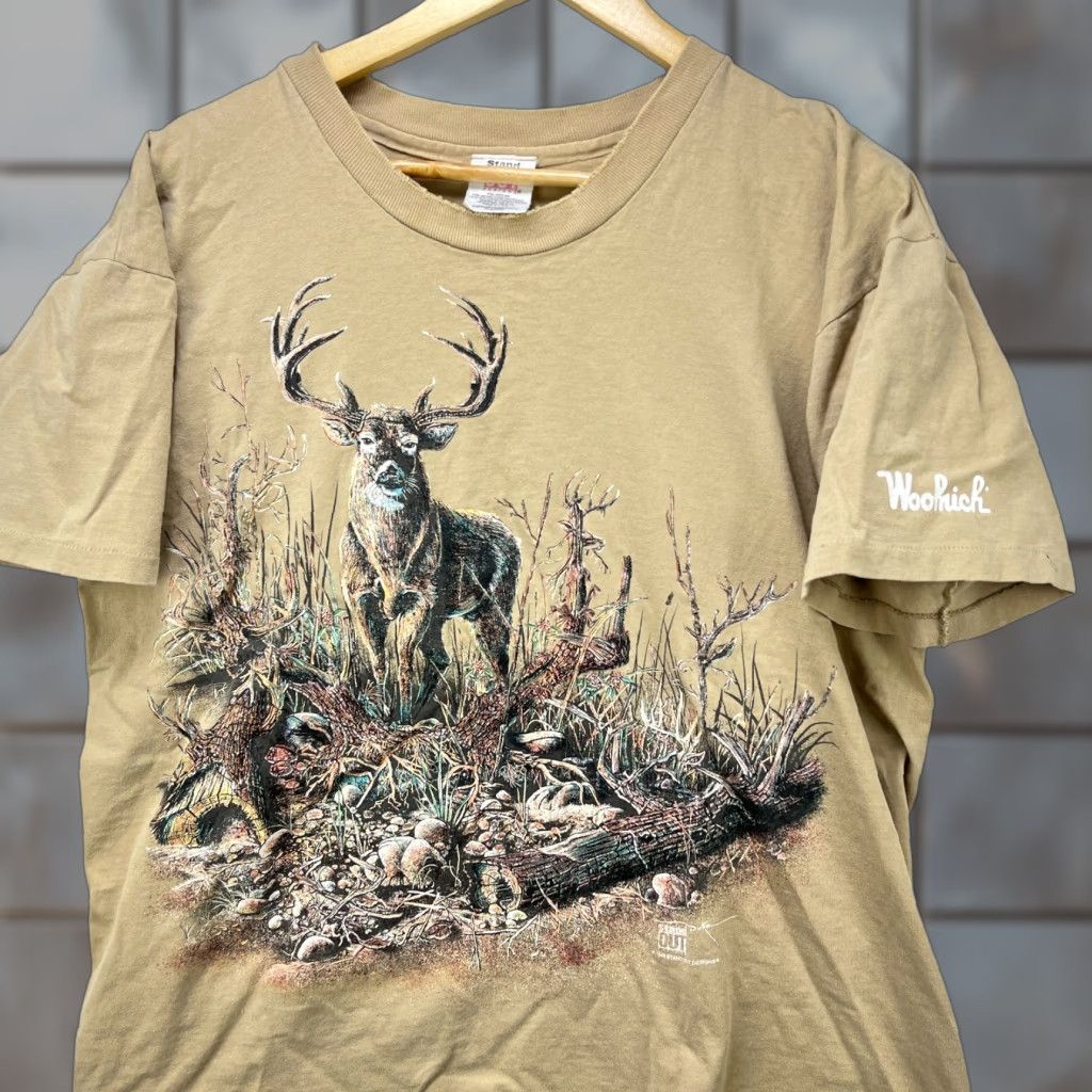 Vintage VINTAGE Woolrich Deer Nature Single Stitch T-Shirt Made in USA XL Beige Men's T-Shirt 90s Size US XL / EU 56 / 4 - 1 Thumbnail