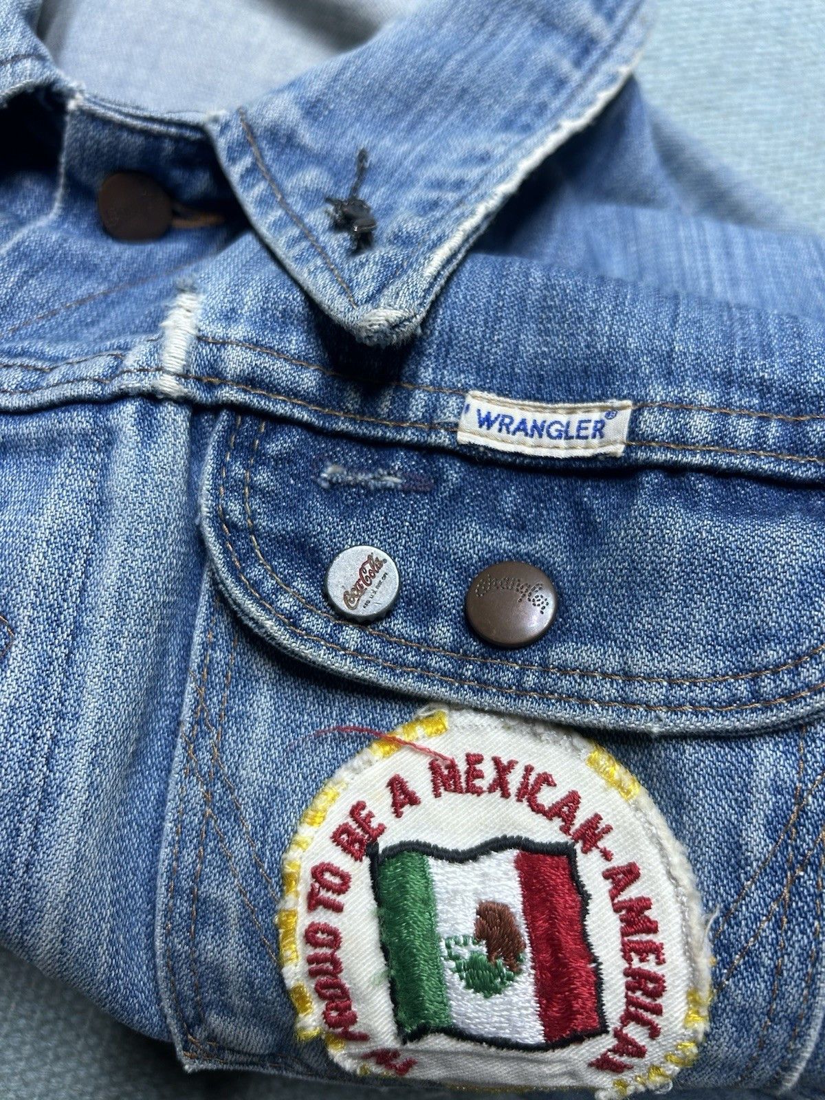 Vintage VTG 70s wrangler no fault denim jacket faded speedy patch L Size US L / EU 52-54 / 3 - 16 Thumbnail