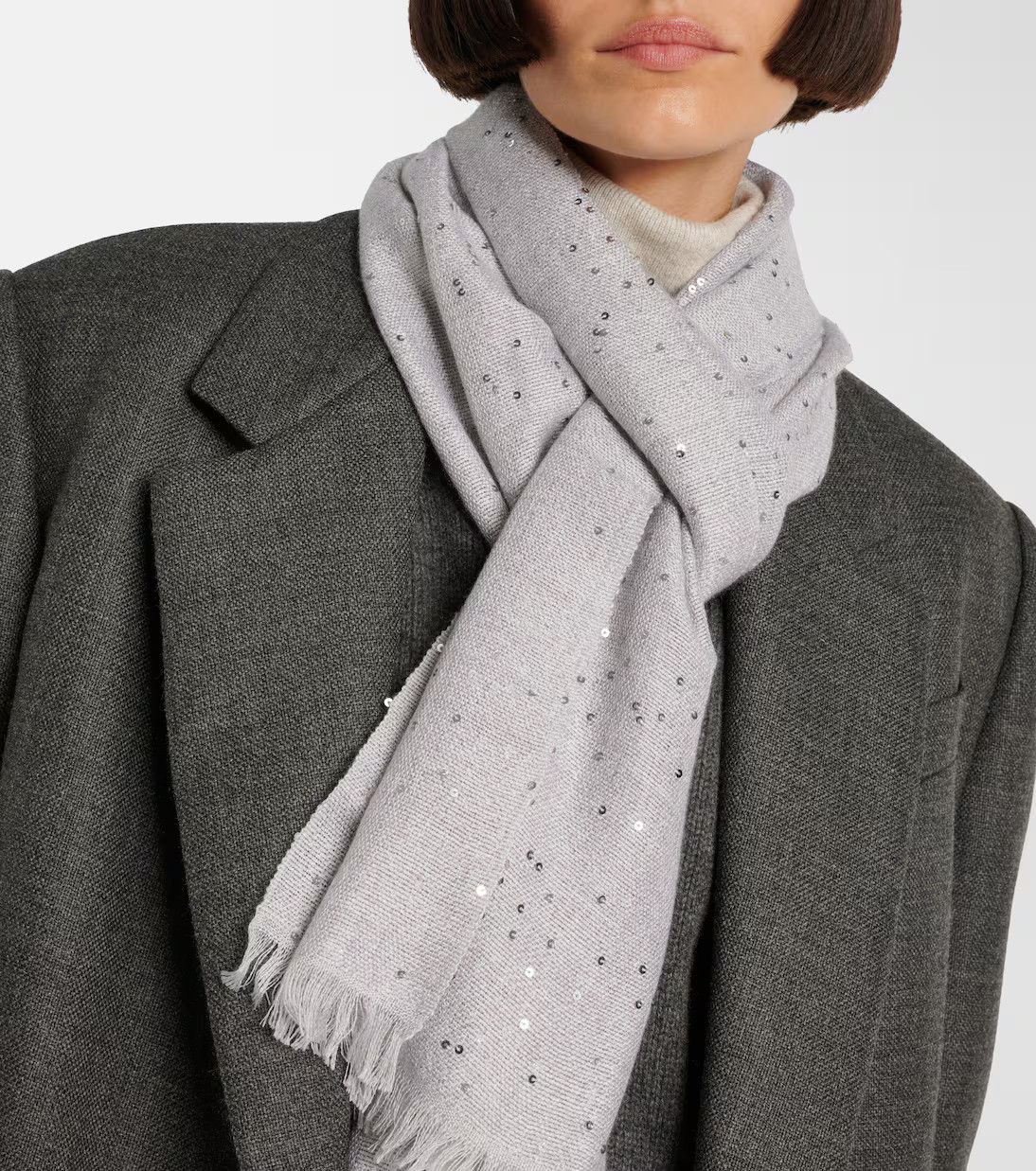 Brunello Cucinelli o1y0725 Size : OS / Scarf in Light Gray Size ONE SIZE - 2 Thumbnail