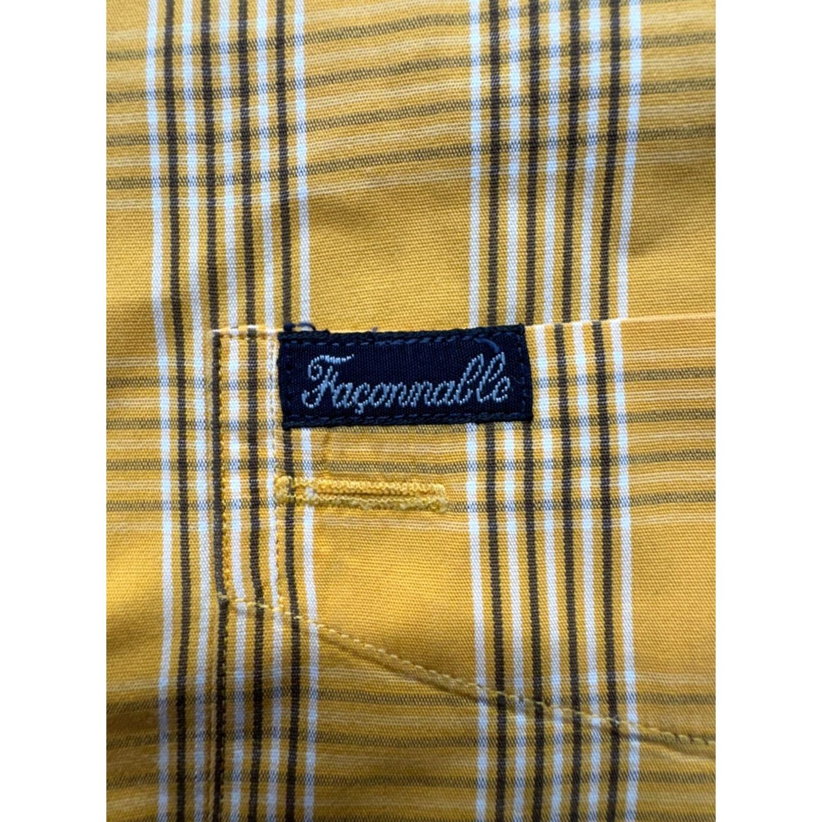 Faconnable VINTAGE Faconnable Shirt Button-Up Long Sleeve Yellow & White Plaid 100% Cotton Mens L Size US L / EU 52-54 / 3 - 3 Thumbnail