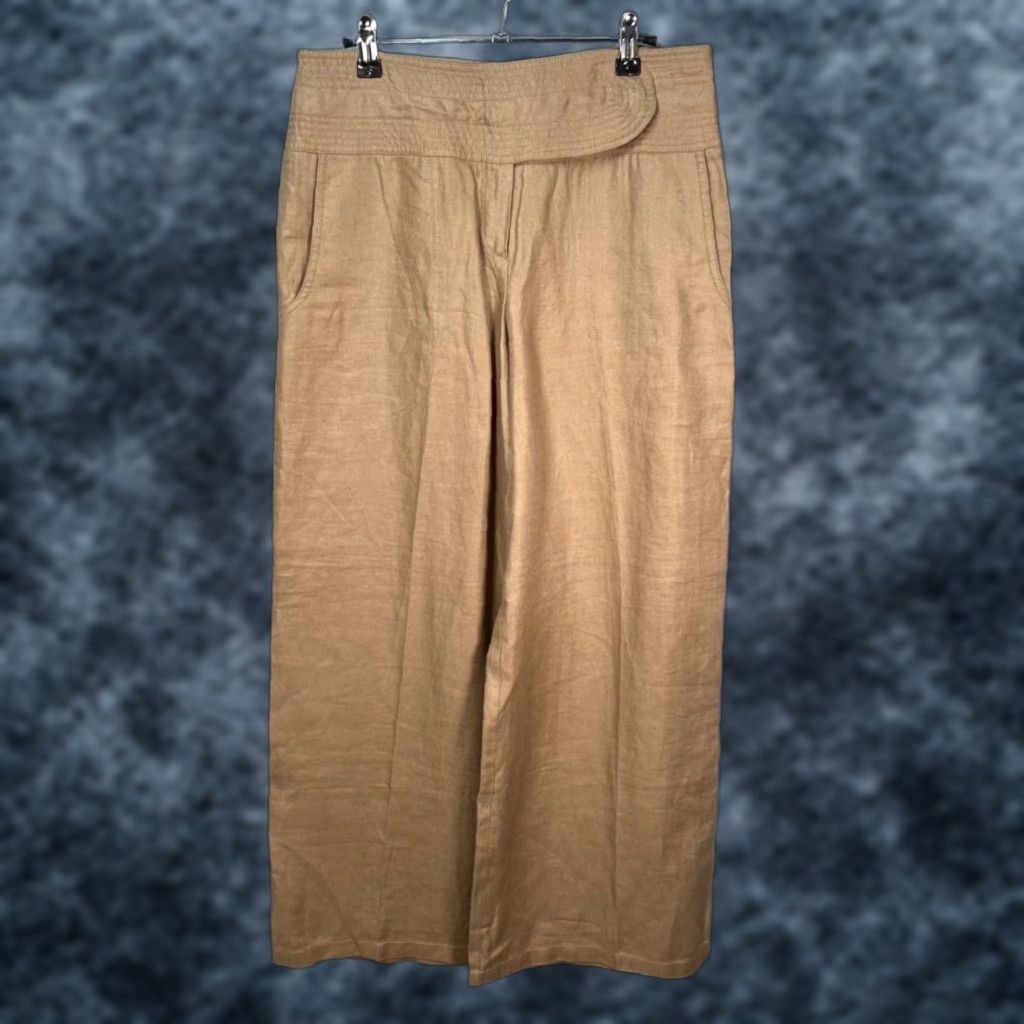Armani Armani Collezioni Womens Pants 42 Beige Linen Wide-Leg Dress Pants Adult Womens 42 Beige Linen Wide-Leg High Rise 28in Inseam Size 28" / US 6 / IT 42 - 1 Thumbnail