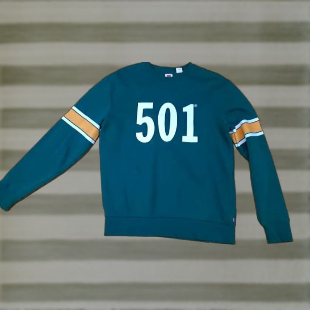 Levi's VINTAGE Levi's 501 Jersey Sweatshirt Green Rugby M Unisex Adults Pullover Sweatshirt Men Women Green 25in long 22in pit to pit Size US M / EU 48-50 / 2 - 1 Thumbnail