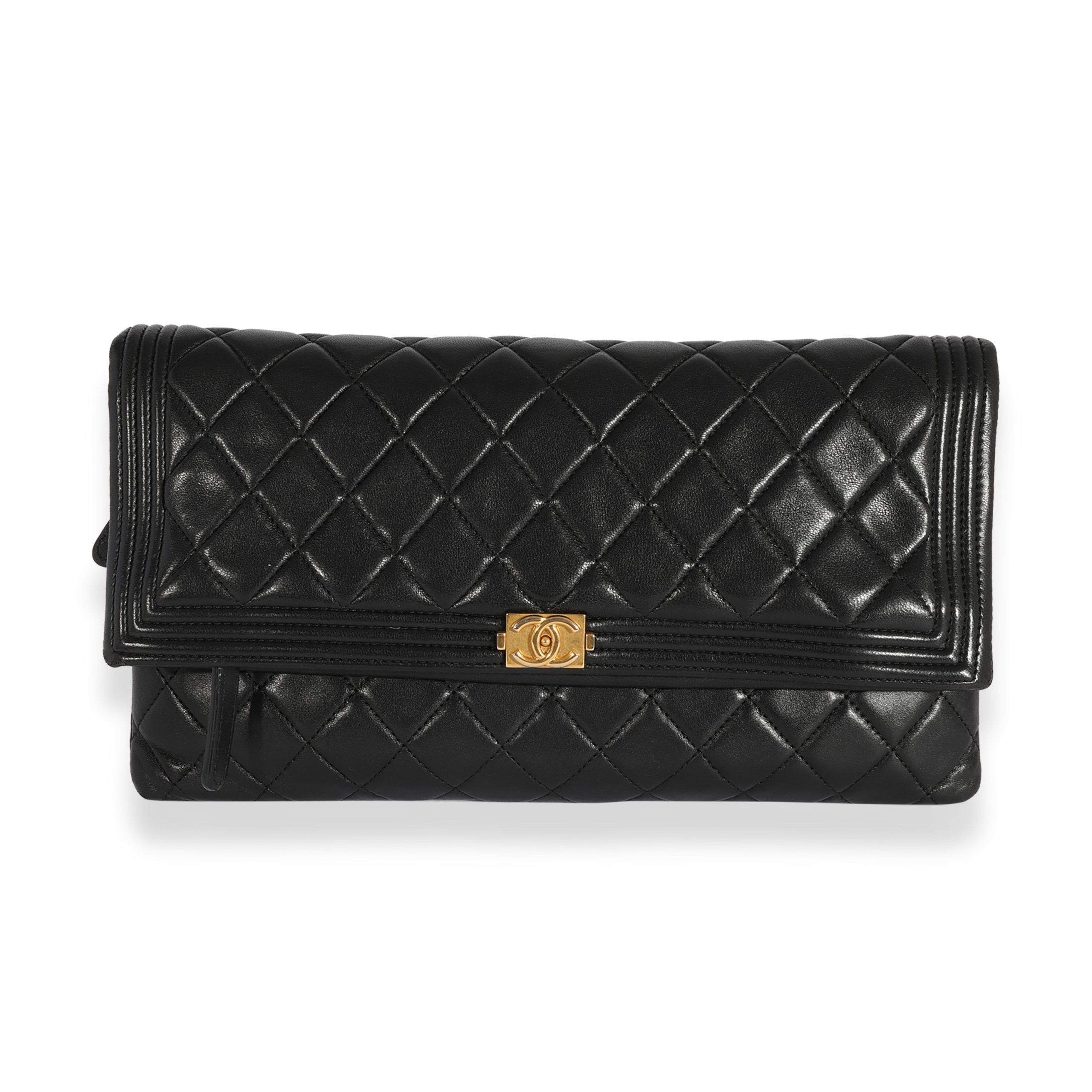 image of Chanel Black Quilted Lambskin Boy Fold-Over Clutch, Women's