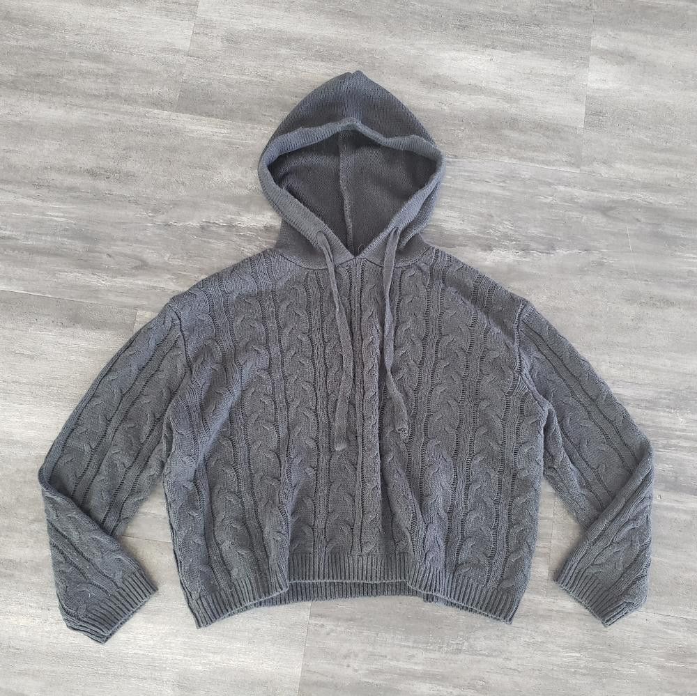 Fashion Nova Dark Grey Hooded FN Sweater Knit Long Sleeve Size S / US 4 / IT 40 - 1 Thumbnail
