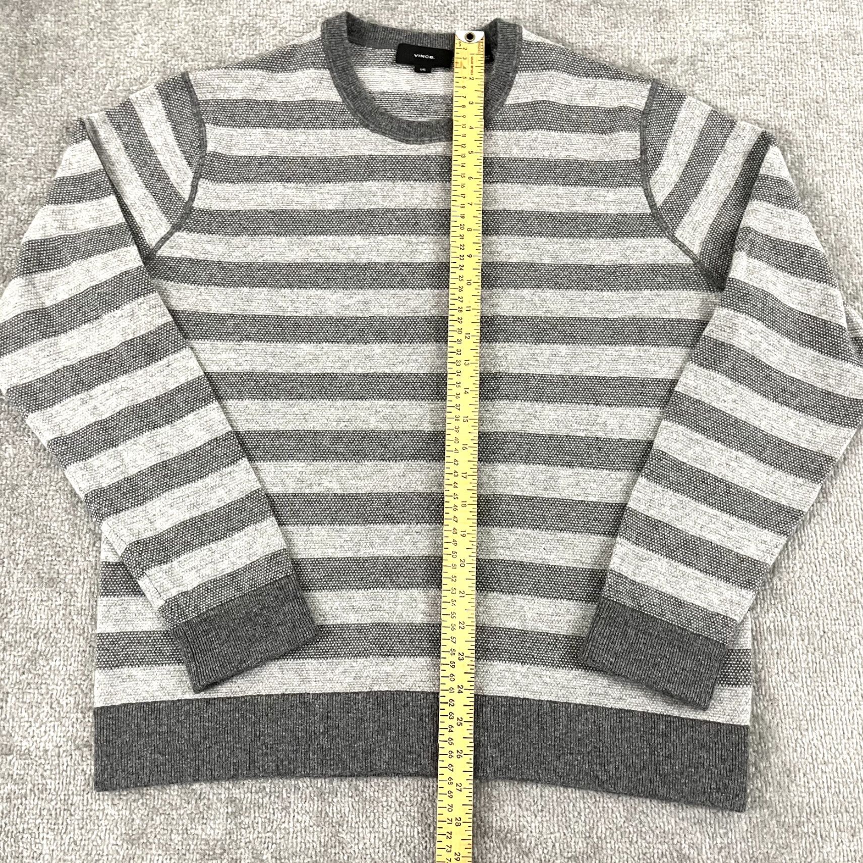 Vince Vince Sweater Shirt Mens L Gray Striped Crew Neck Wool Cashmere Knit Pullover Classic Designer Size US L / EU 52-54 / 3 - 4 Thumbnail