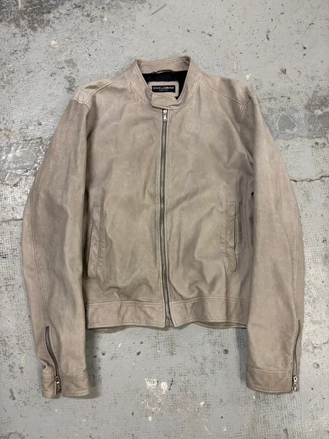 Dolce & Gabbana 2010s Dolce & Gabbana Grey Biker Minimalist Leather Jacket Size US L / EU 52-54 / 3 - 1 Thumbnail