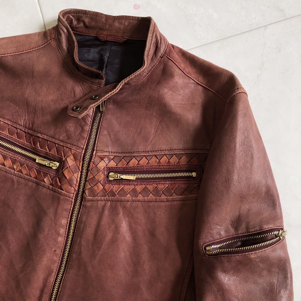 ABAHOUSE ABAHOUSE Zipper Rare Design Leather Jacket Size US L / EU 52-54 / 3 - 8 Thumbnail