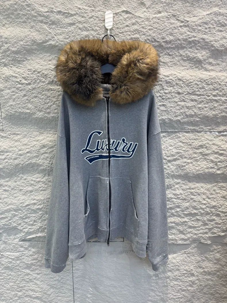 Balenciaga Balenciaga Oversized Zipper Hooded Embroidered Pattern Rag Size US L / EU 52-54 / 3 - 1 Thumbnail