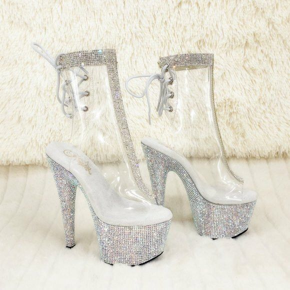 Other 1018C Bejeweled Rhinestone Platform & Trim Ankle Boots High Size US 7 / IT 37 - 9 Thumbnail