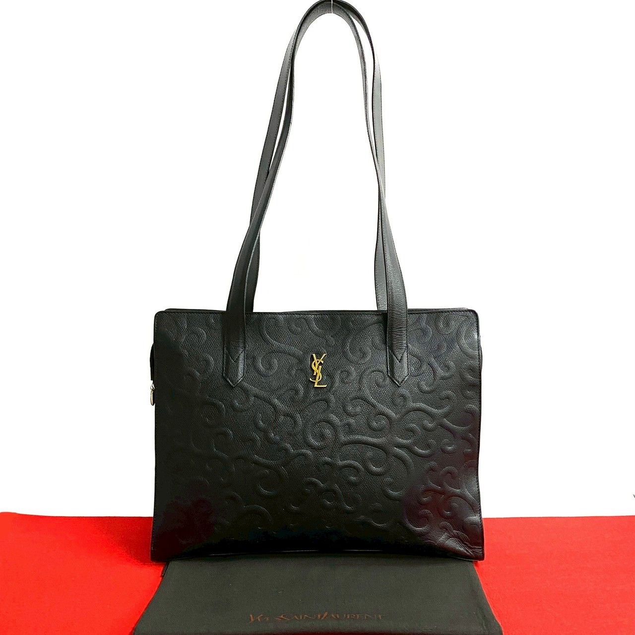 YVES YVES Saint Laurent YSL Logo Leather Tote Bag Leather Tote Bag in Black, Women's