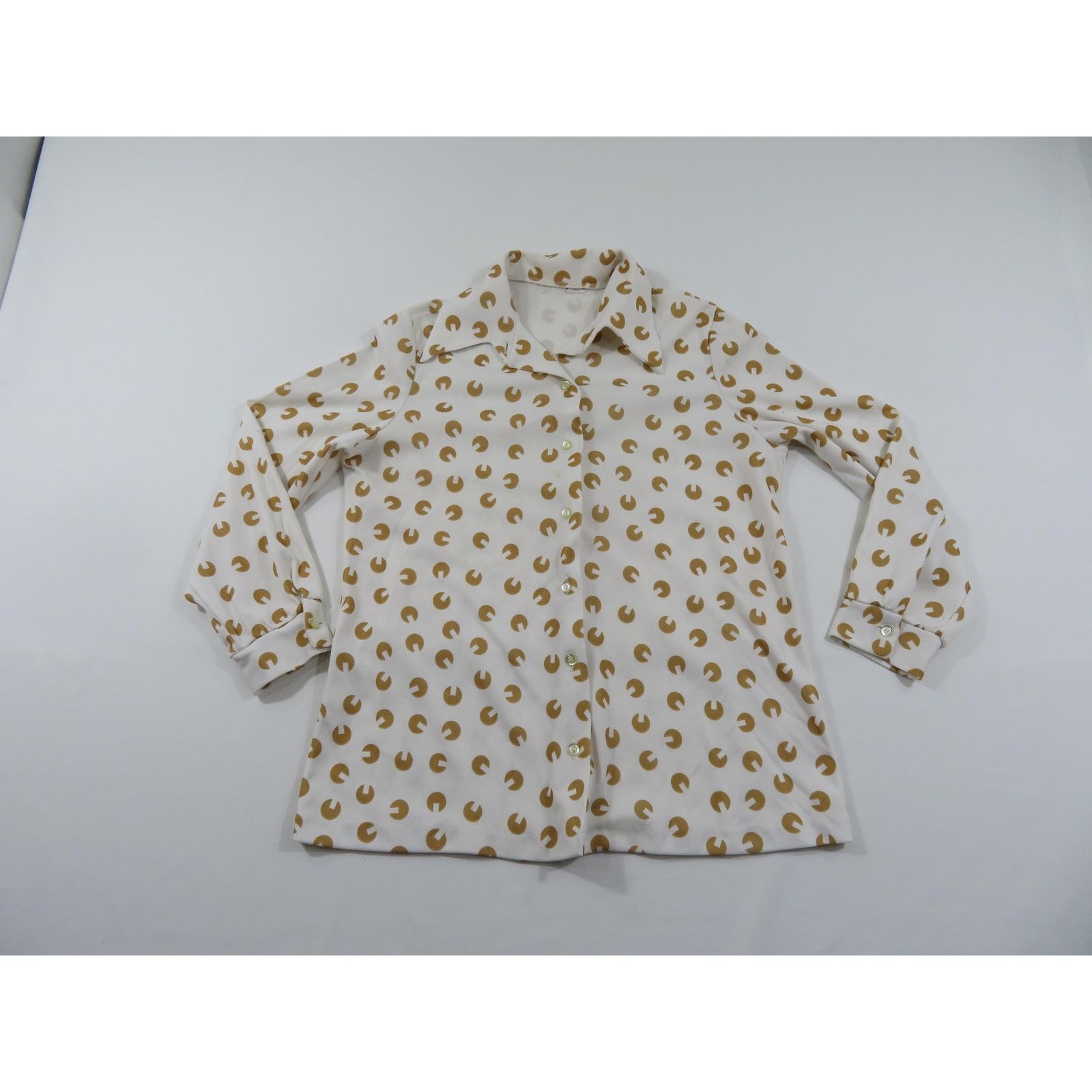 Other Womens Polyester Blouse, Button Up, White Brown, Sz 18 1970s Size XL / US 12-14 / IT 48-50 - 1 Thumbnail