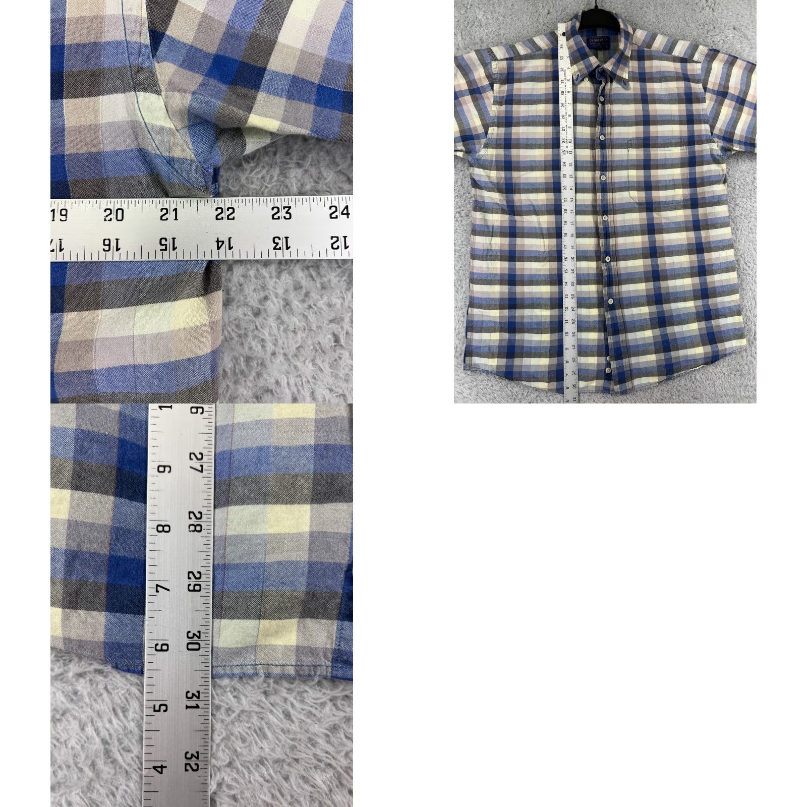 Pendleton Pendleton Shirt Mens Large Blue Yellow Plaid Button-Up Short Sleeve 100% Cotton Vintage No Size US L / EU 52-54 / 3 - 9 Thumbnail