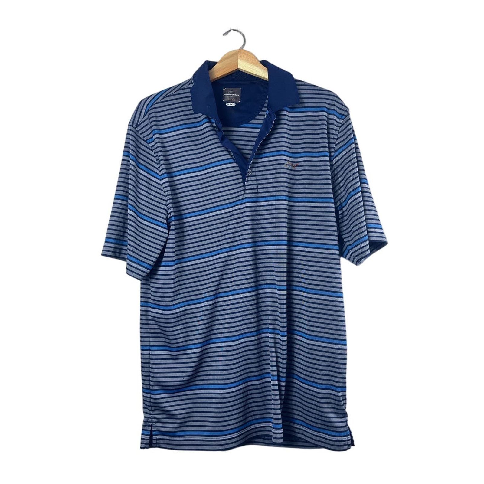 Greg Norman Men's Blue Striped Greg Norman Golf Polo XL Size US XL / EU 56 / 4 - 1 Thumbnail