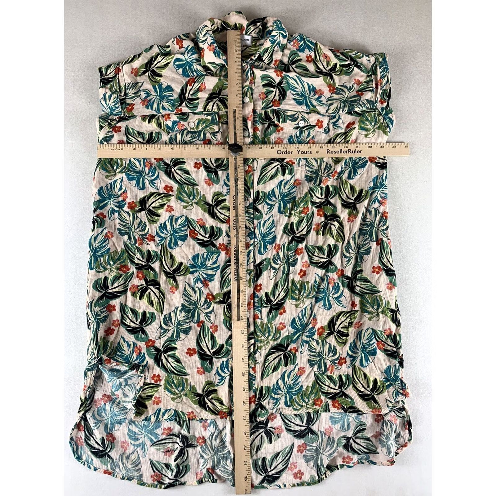 Vintage LOST WANDER Dress Womens L Green Floral Beige Sleeveless Collared Button Front Size L / US 10 / IT 46 - 3 Thumbnail