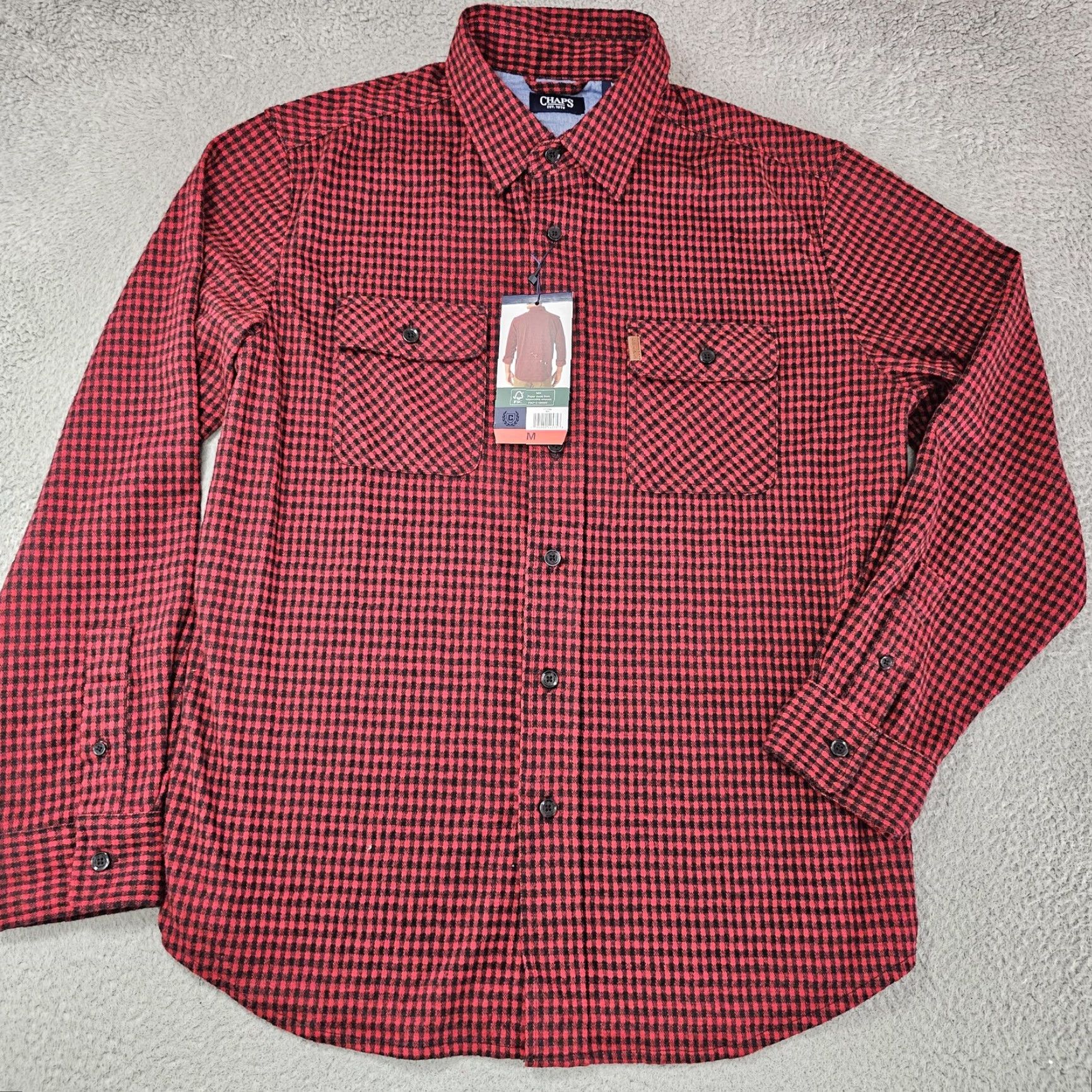 Chaps Chaps Mens Medium Red Black Lakeland Knit Plaid Button-Down Long Sleeve Shirt Size US M / EU 48-50 / 2 - 2 Thumbnail