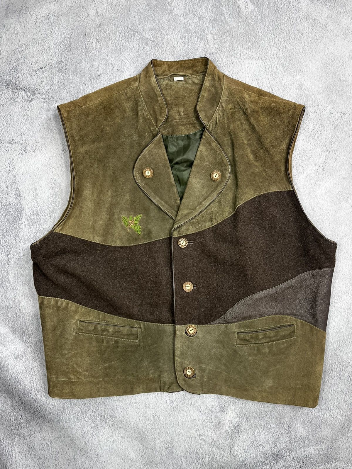 Japanese Brand × Leather × Vintage Vintage 90s leather/wool vest retro style streetwear Size US XL / EU 56 / 4 - 1 Thumbnail