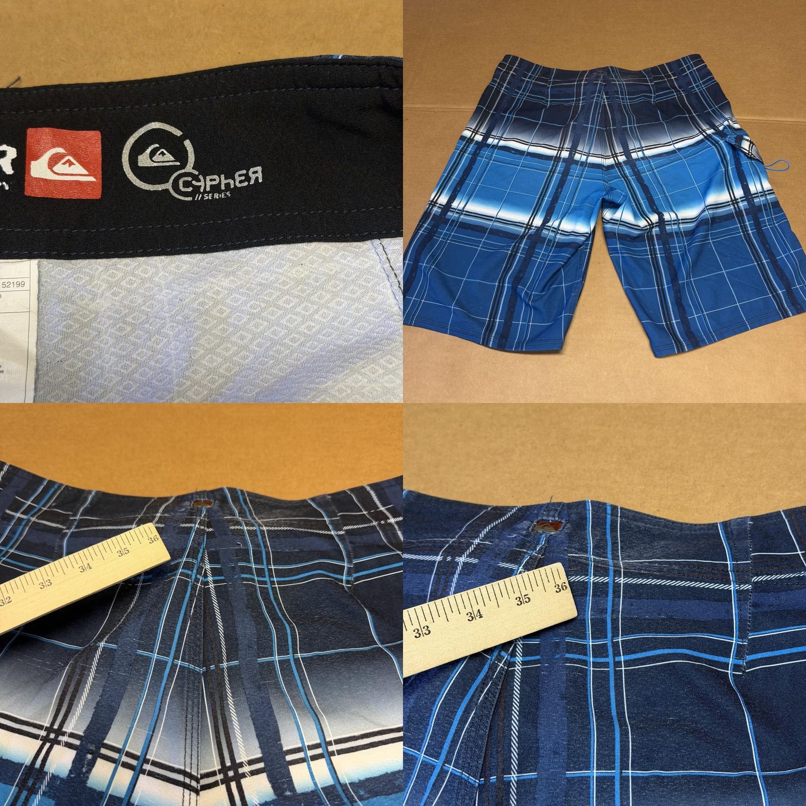 Quiksilver Quiksilver Mens Board Shorts 34 Blue Plaid Drawstring Surf Swim Stretch Pockets Size US 34 / EU 50 - 8 Thumbnail