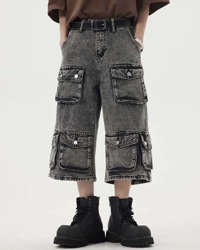 Japanese Brand × Jean Heavy wash vintage multi-pocket cargo denim shorts Size US 32 / EU 48 - 1 Thumbnail