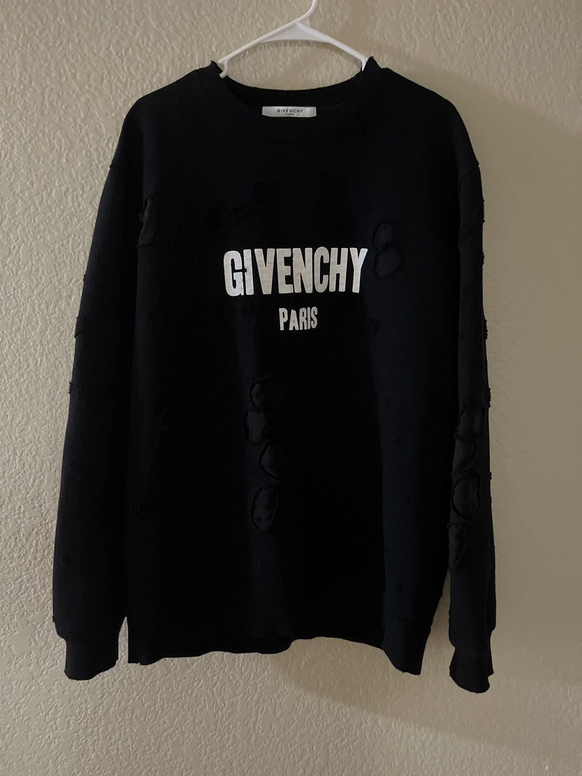 image of Givenchy Distressed Crewneck Sweatshirt in Black, Men's (Size XL)