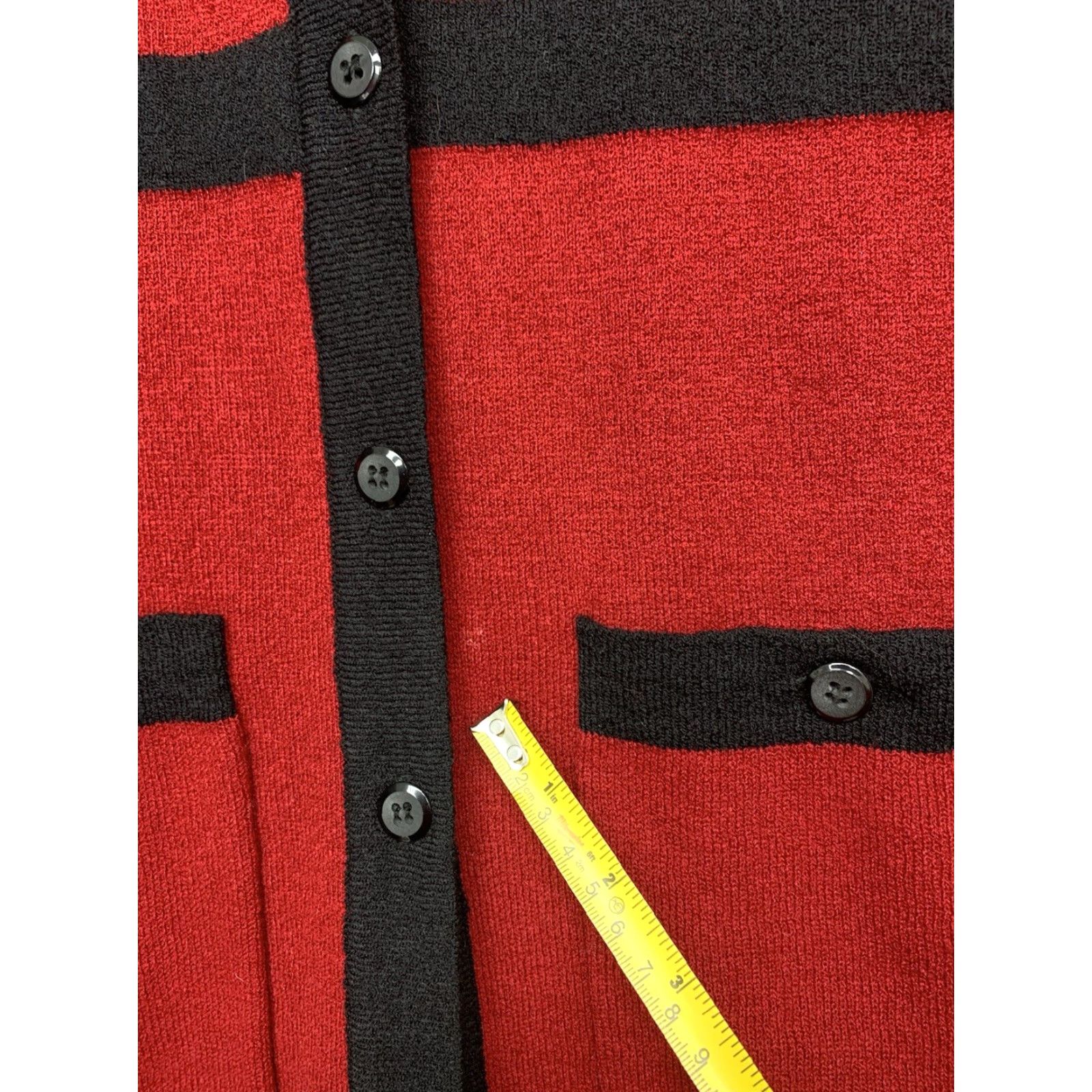 Liz Claiborne VINTAGE Liz Claiborne Merino Wool Cardigan Womens M Red with Black Trim Crew Neck Long Sleeve Beaded Pockets 90s, Classic, Modern Mens Womens Size M / US 6-8 / IT 42-44 - 4 Thumbnail