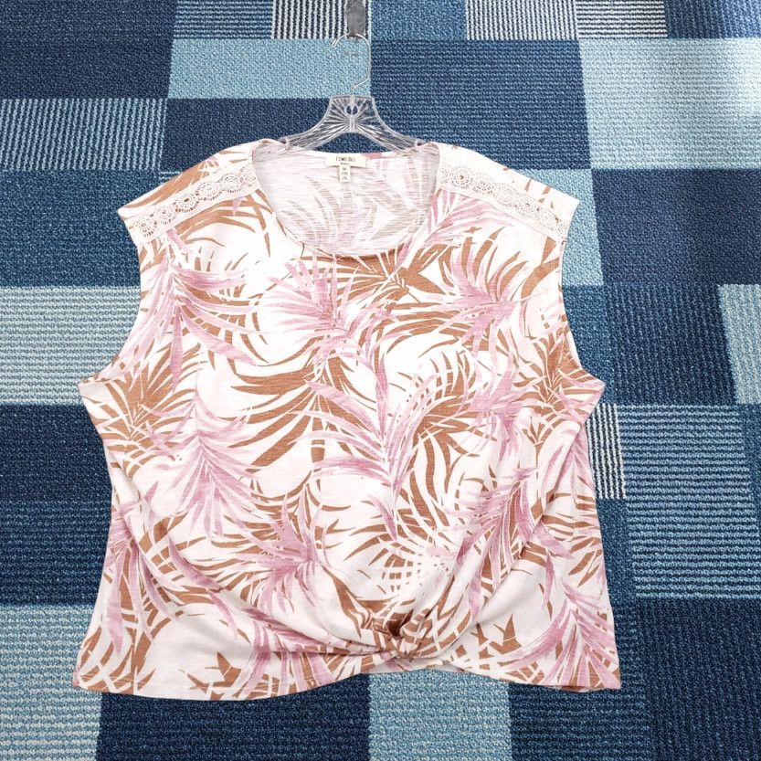 Vintage Como Blu Womens Top 3X XXXL Brown Tropical Pullover Lace Sleeveless Knot Hem Size XXL / US 16-18 / IT 52-54 - 1 Thumbnail