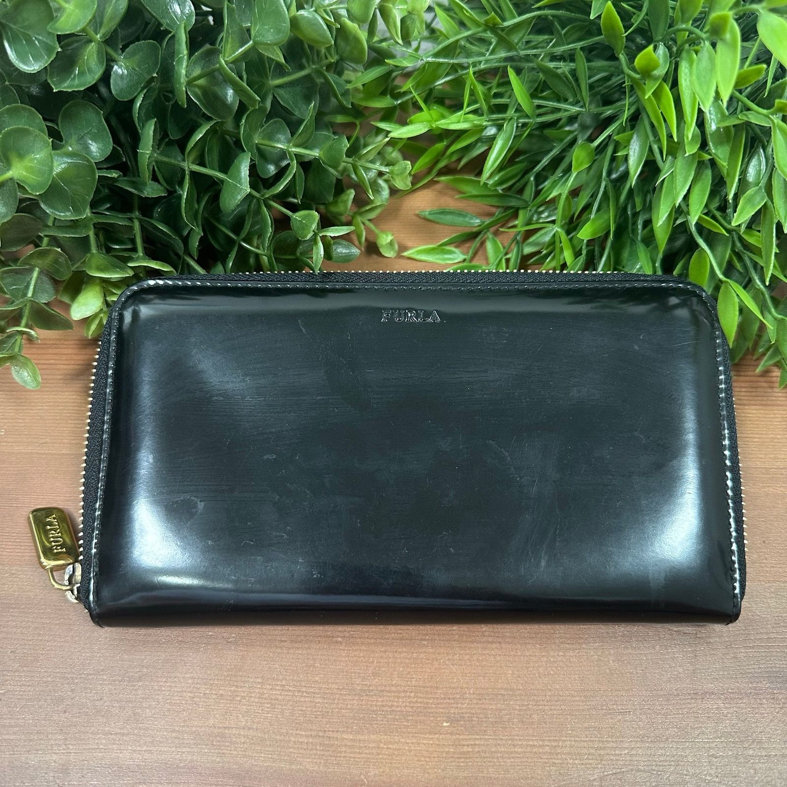 Furla Furla Black Patent Leather Zip Around Wallet Size ONE SIZE - 1 Thumbnail