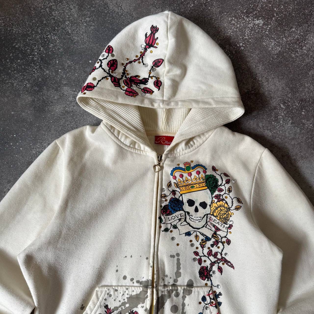 Hysteric Glamour × Japanese Brand × Vintage Y2K Rhinestones Tattoo Printed Zip Hoodie (Ed Hardy Style) Size XL / US 12-14 / IT 48-50 - 2 Thumbnail