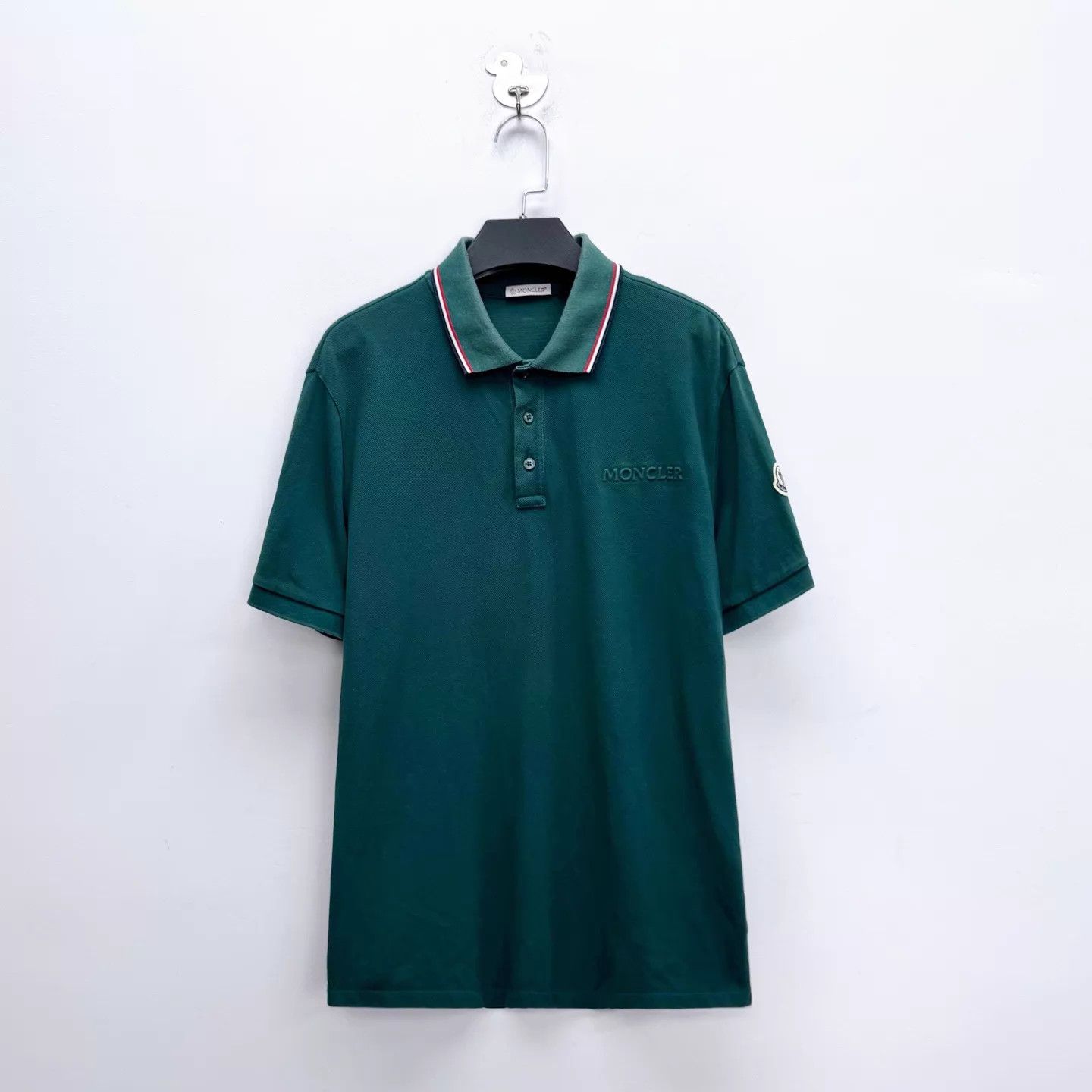Moncler Moncler Dark Green Striped Embossed Polo L 98 New Size US L / EU 52-54 / 3 - 1 Thumbnail