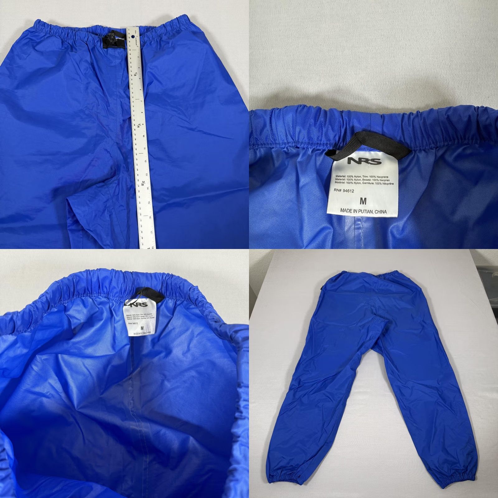 Vintage NRS Mens Medium Blue Rain Pants Nylon Elastic Waist Water Sports Size US 31 - 8 Thumbnail