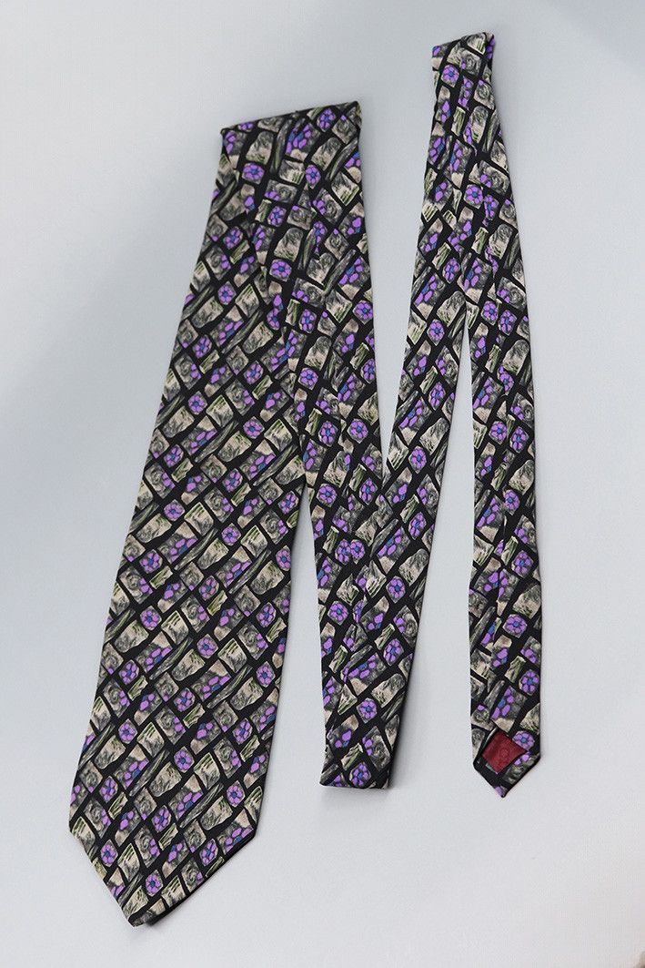 Other J. Garcia Snail Garden Silk Tie – Purple and Stone Print Size ONE SIZE - 6 Thumbnail
