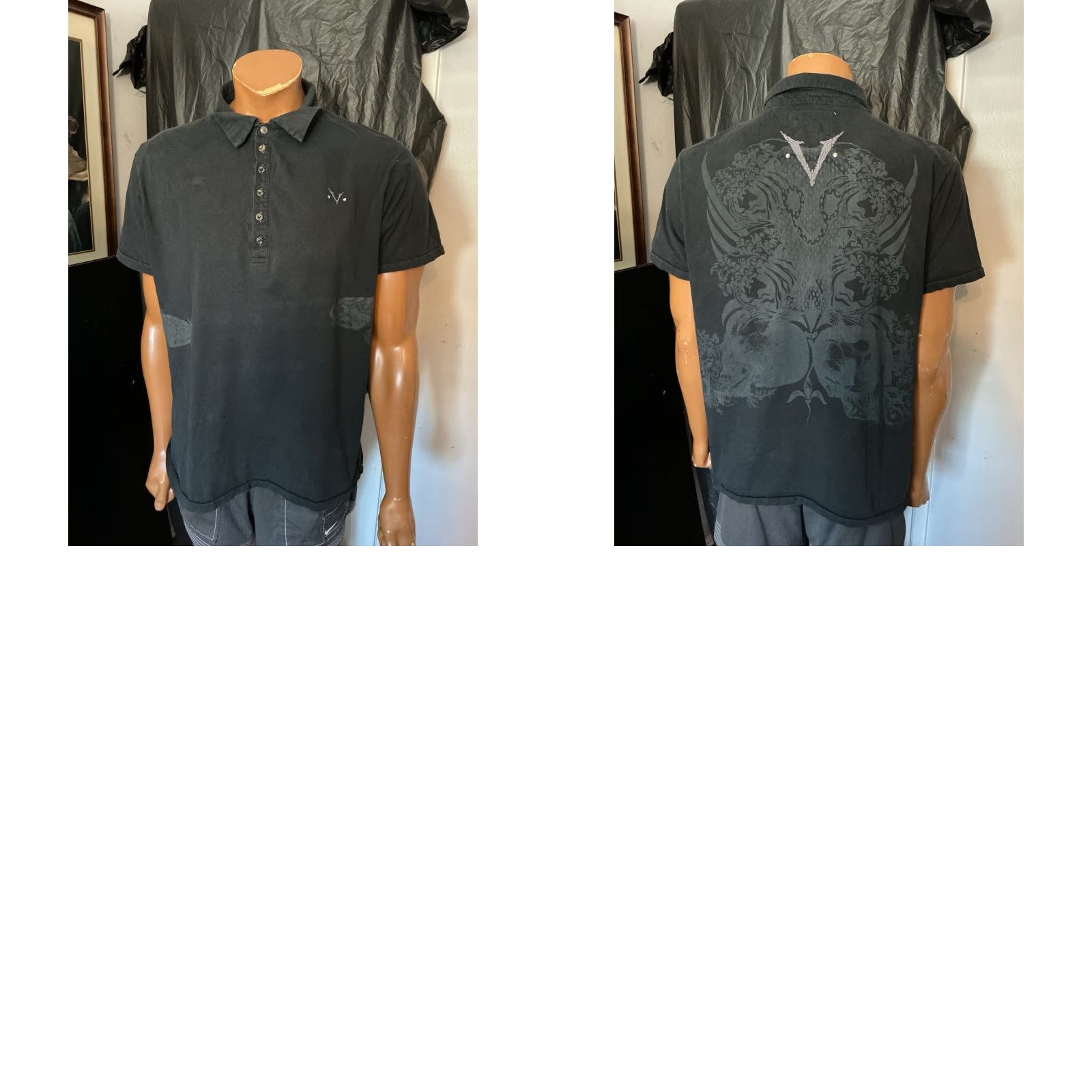 Vintage Civil Society Y2K For The People Koi Fish Skull Stud Cyber Grunge Polo Shirt XL Black Men Size US XL / EU 56 / 4 - 9 Thumbnail