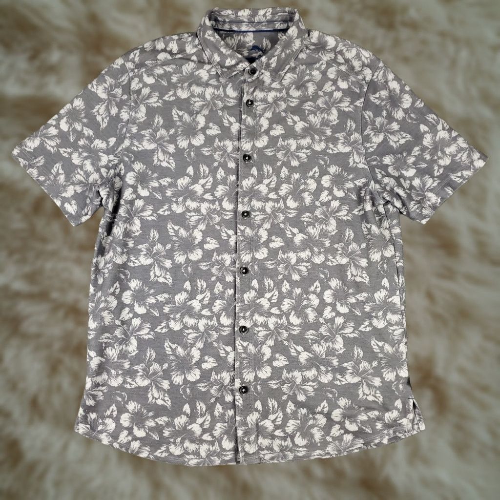 Tommy Bahama Tommy Bahama Shirt Mens Medium Gray Floral Knit Cotton Blend Button Up Size US M / EU 48-50 / 2 - 1 Thumbnail
