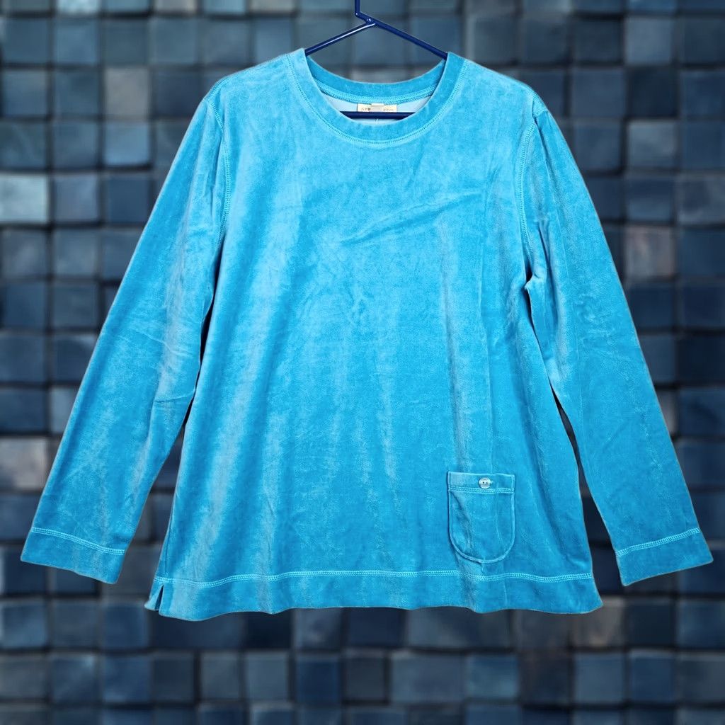 Vintage Appleseed's Women XL Bright Turquoise Velour Long Sleeve Sweatshirt Size XL / US 12-14 / IT 48-50 - 1 Thumbnail