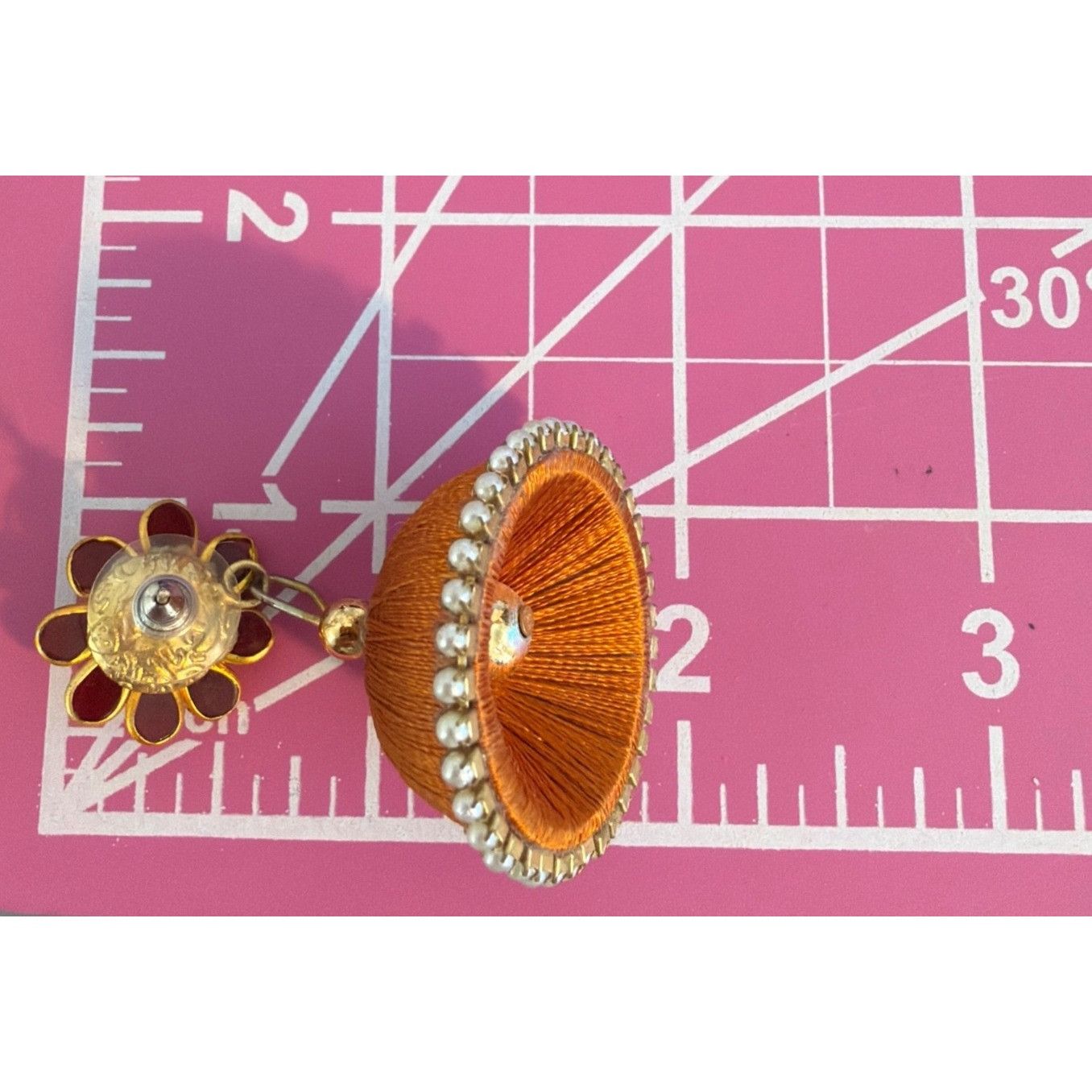 Other Vintage Orange Silk Thread Jhumka Earrings Red Floral Bolly Size ONE SIZE - 6 Thumbnail
