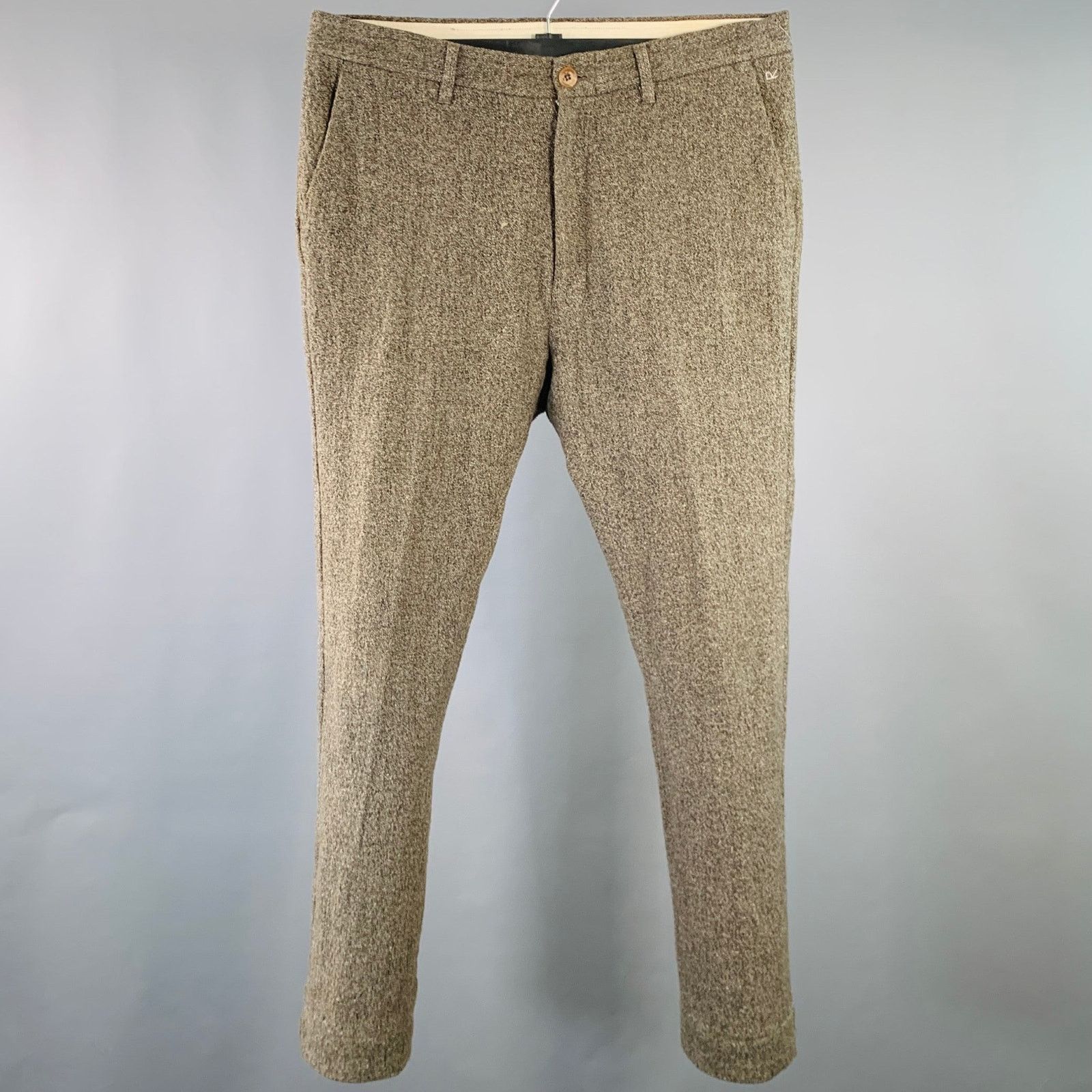 Size 34 Grey Melange Cotton Blend Straight Casual Pants