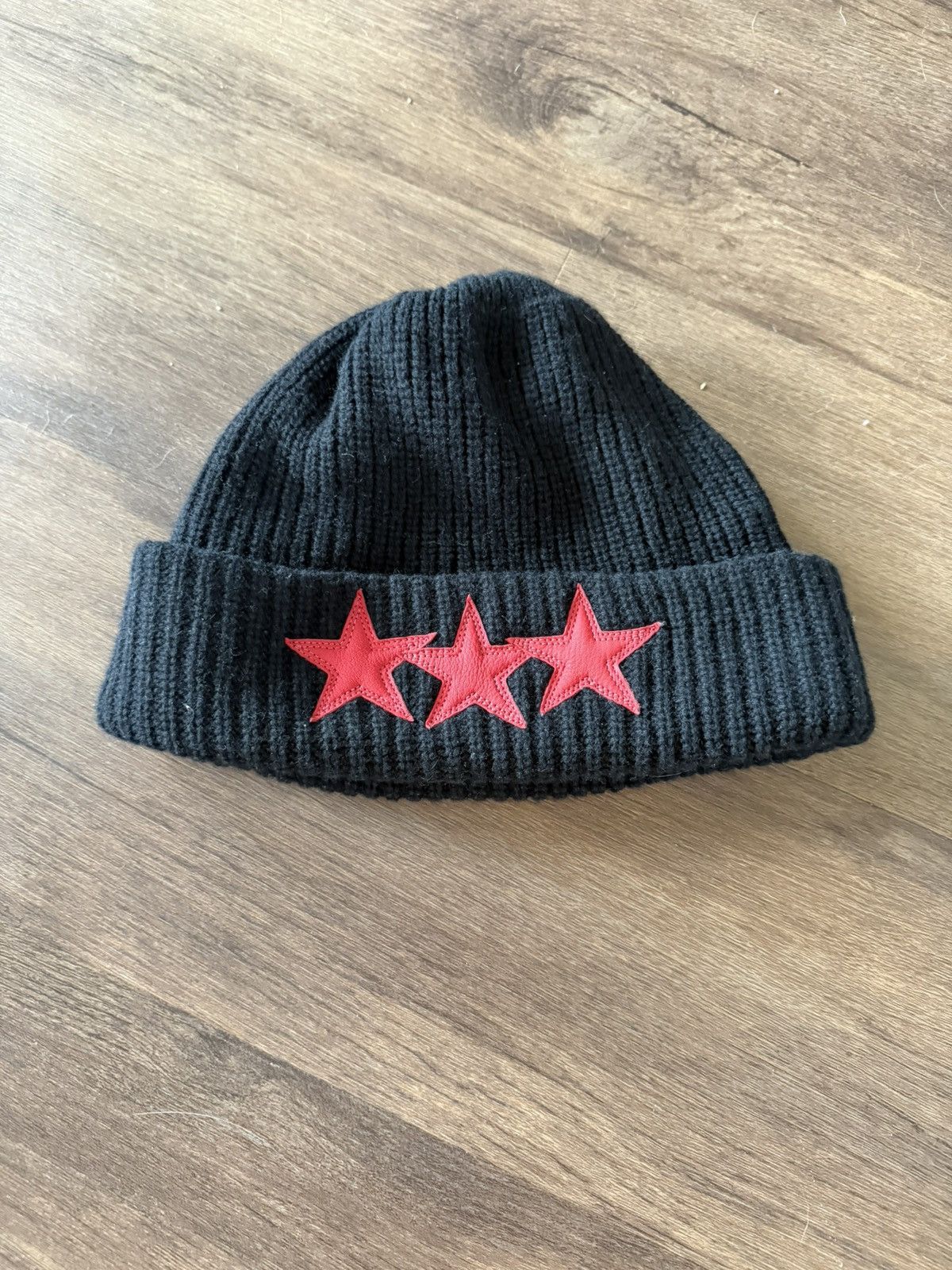 Chrome Hearts Red Leather Star Patch Cashmere Beanie