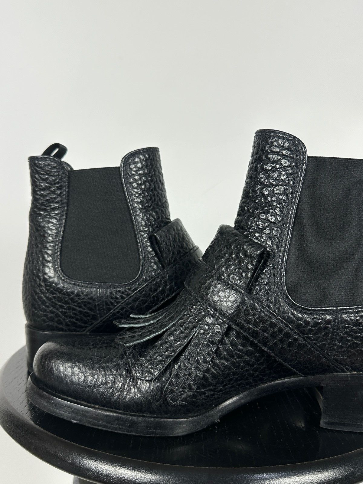 Prada Prada Black Leather Buckle Fringe Chelsea Ankle Boots Size US 6.5 / IT 36.5 - 19 Thumbnail