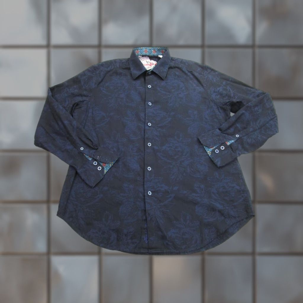Robert Graham Robert Graham Shirt Mens Large Blue Floral Classic Fit Cotton Contrast Trim Size US L / EU 52-54 / 3 - 1 Thumbnail