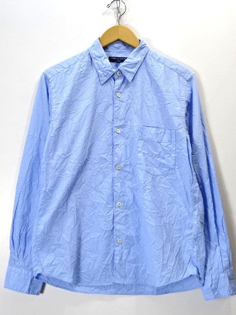 image of Comme Des Garcons Homme Shirt Wrinkled Long Sleeve Cotton Button Up Blue, Men's (Size XS)