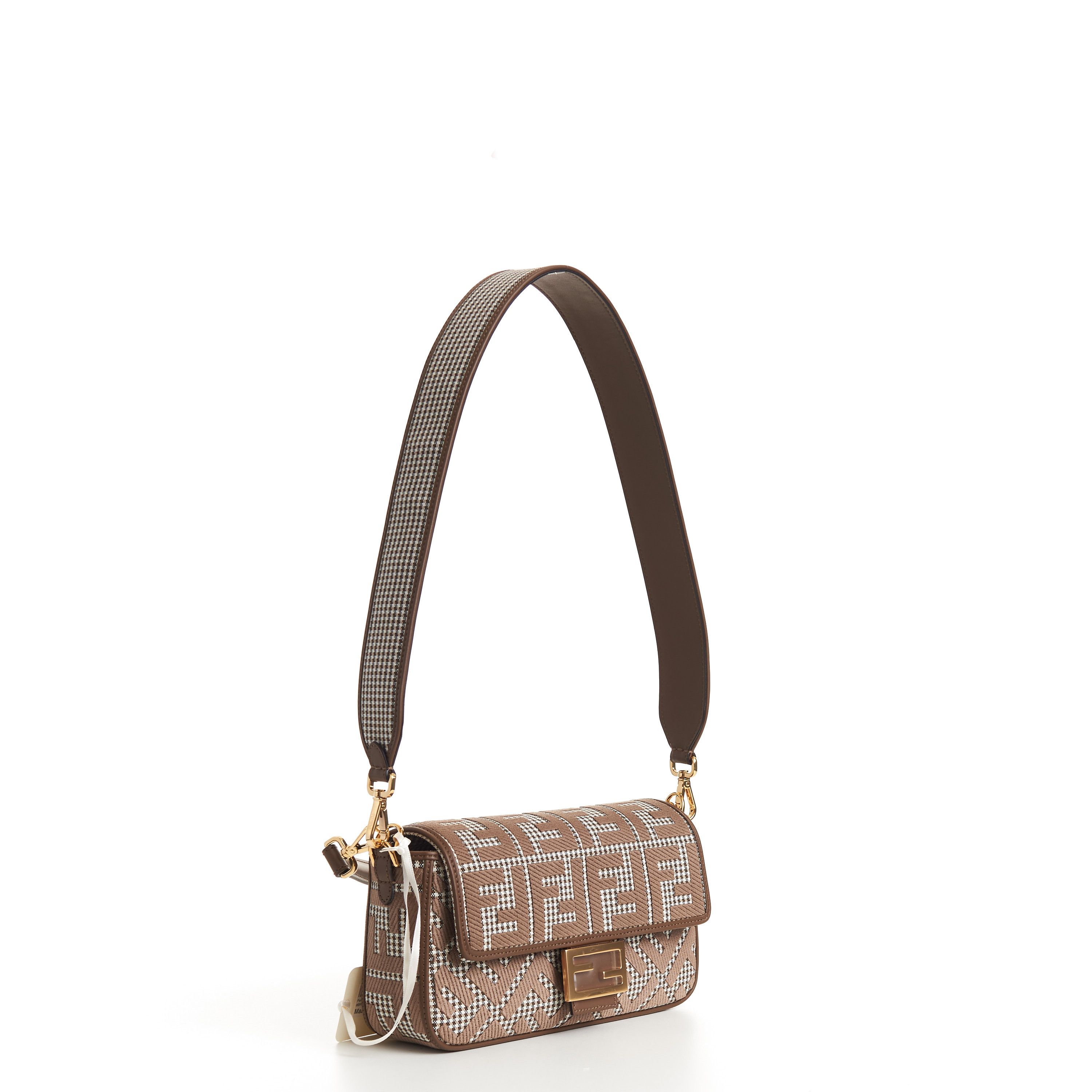 Fendi Medium Baguette - Brown Houndstooth Wool Bag Size ONE SIZE - 7 Thumbnail