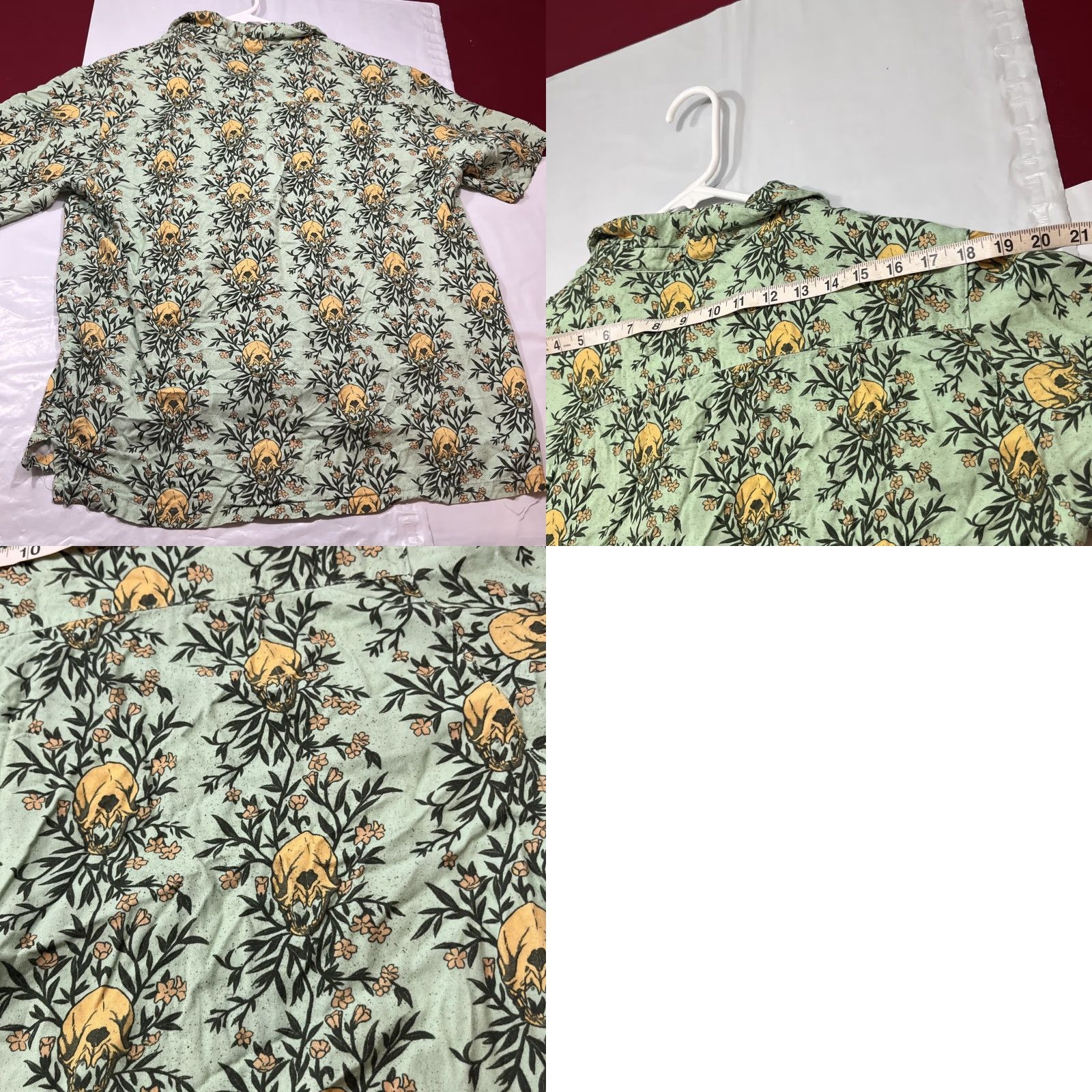 Vintage Wicked Clothes Shirt Mens L Button-Up Short Sleeve Yellow Skull Flowers Rayon Cyber Gothic Hippy Emo Earthy Party/Cocktail Size US L / EU 52-54 / 3 - 9 Thumbnail