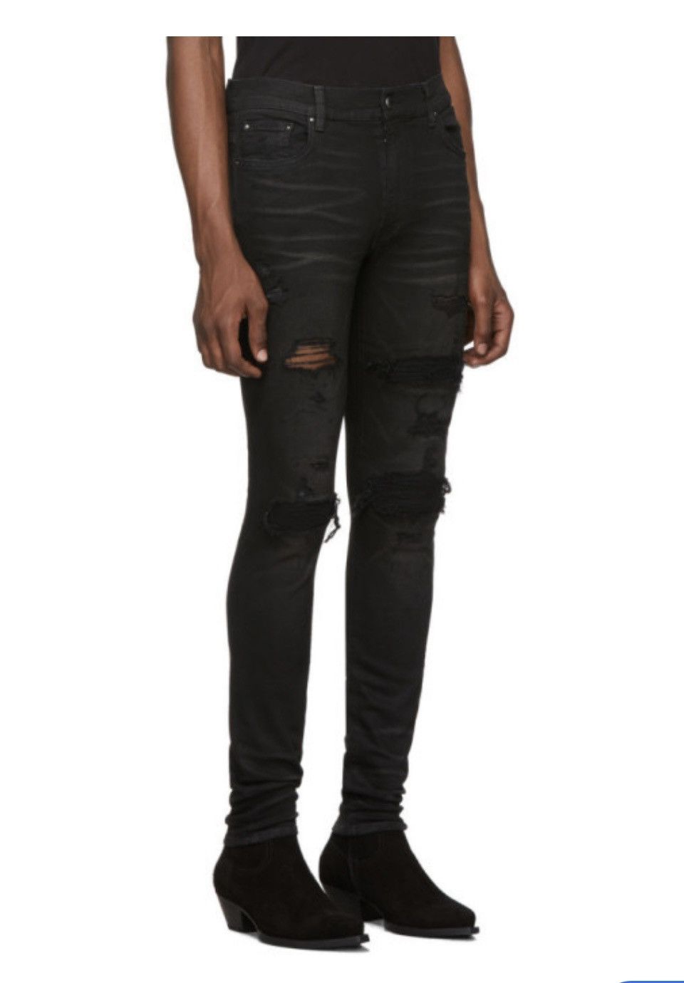 image of Amiri Cashmere Patch Denim in Black, Men's (Size 31)