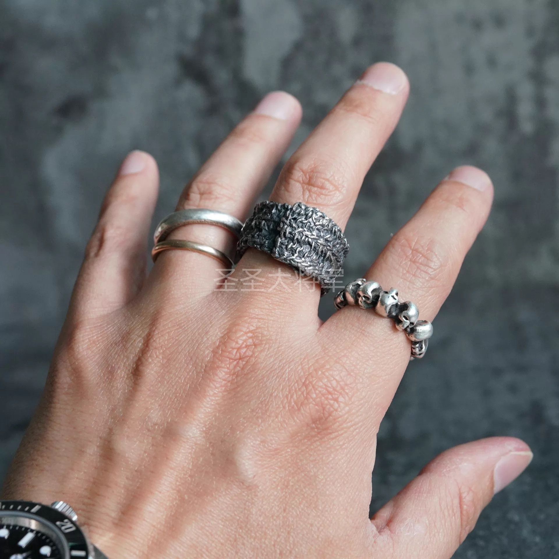 DETAJ Detaj Distressed Chainmail Sterling Silver Ring 14+20 New Size ONE SIZE - 4 Thumbnail