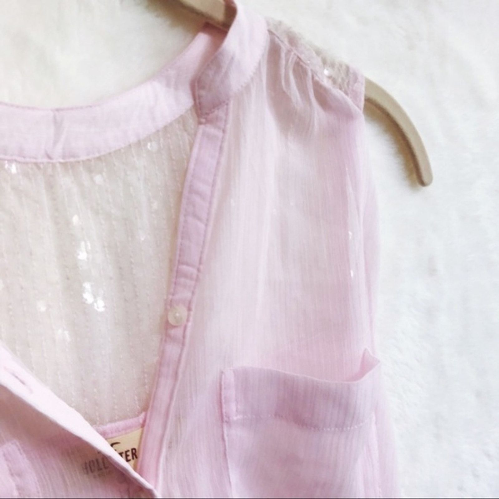 Hollister Hollister Pink Sequined Transparent Tank Top Size S / US 4 / IT 40 - 4 Thumbnail