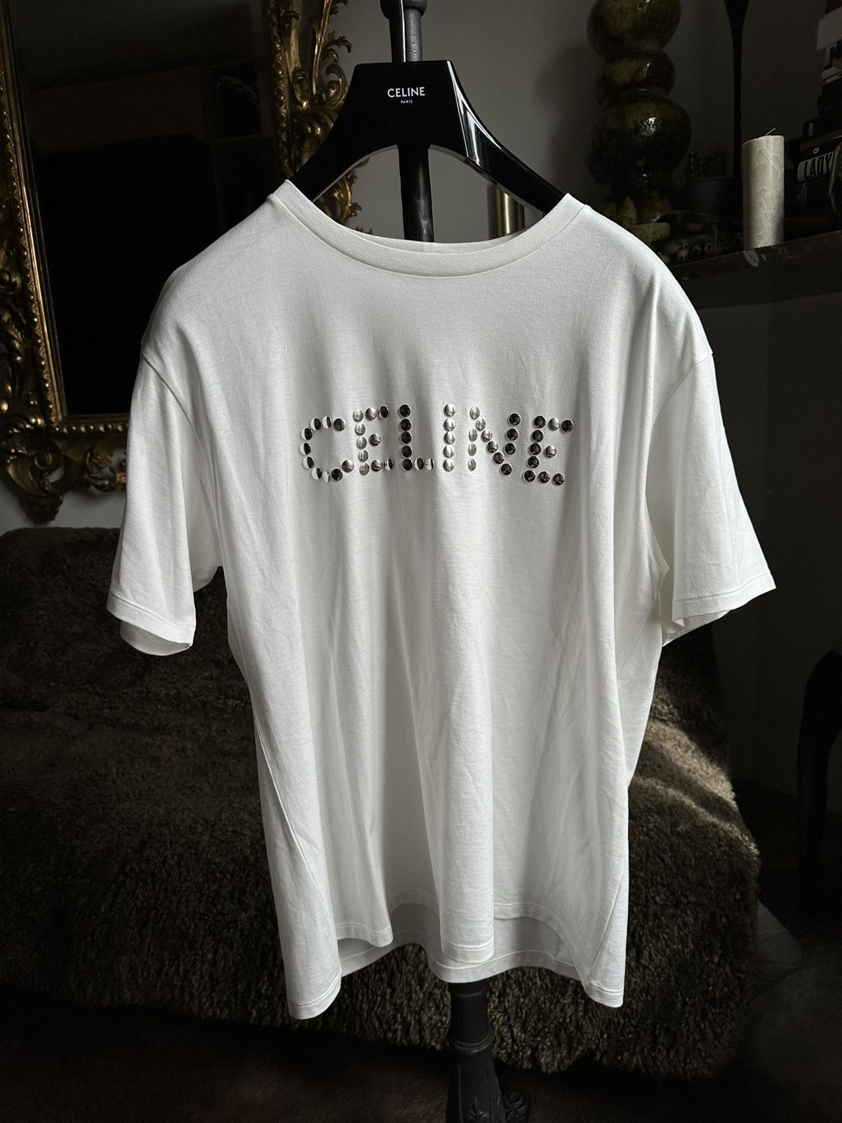 ★Hediラストコレクション★【CELINE】紋章デザインＴシャツ by Hedi Slimane 23SS ラインストーン ルーズTシャツ ロゴ M