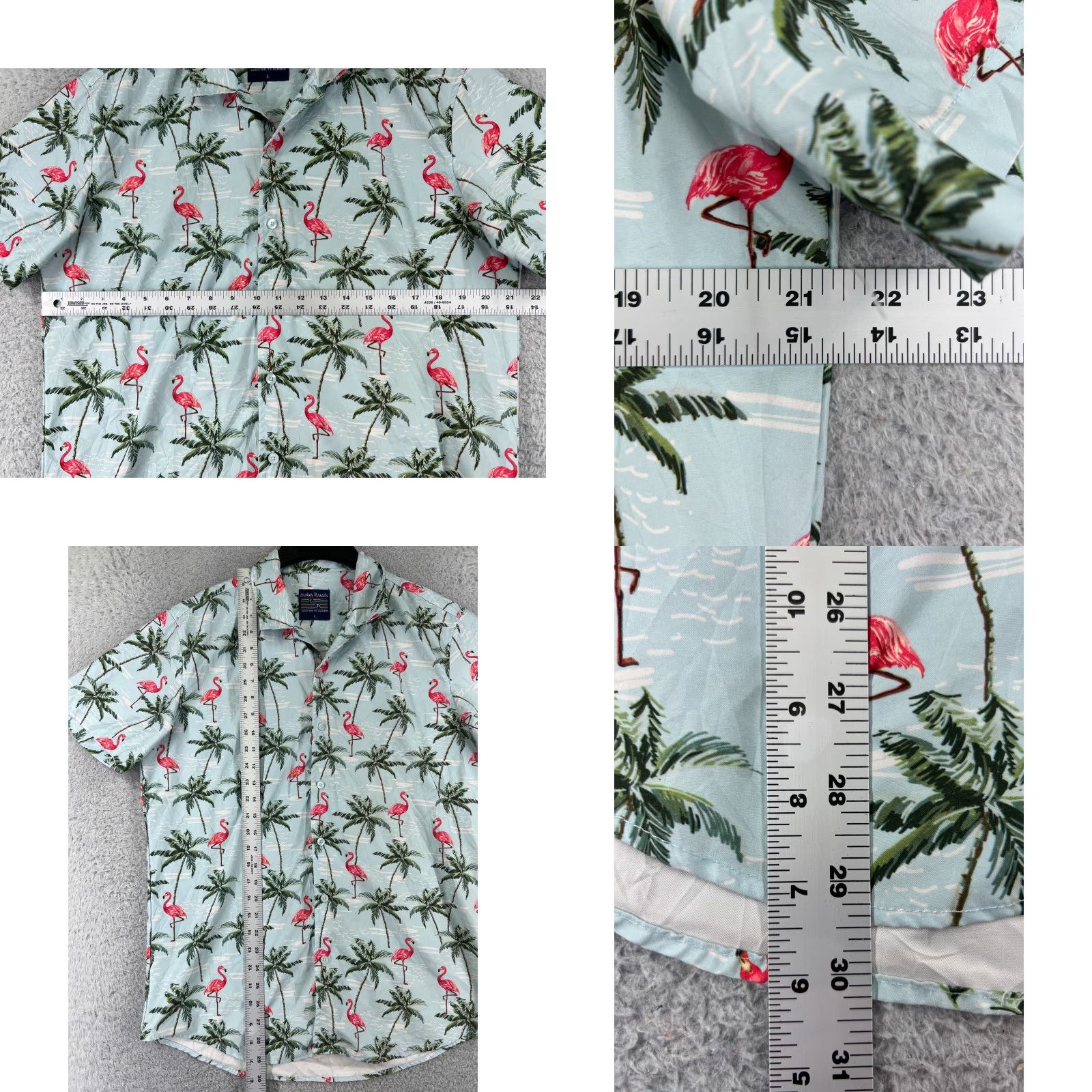 Vintage VINTAGE Brother Threads Shirt Adult Large Blue Palm Pink Flamingo Print Button Up Poly Size US L / EU 52-54 / 3 - 8 Thumbnail