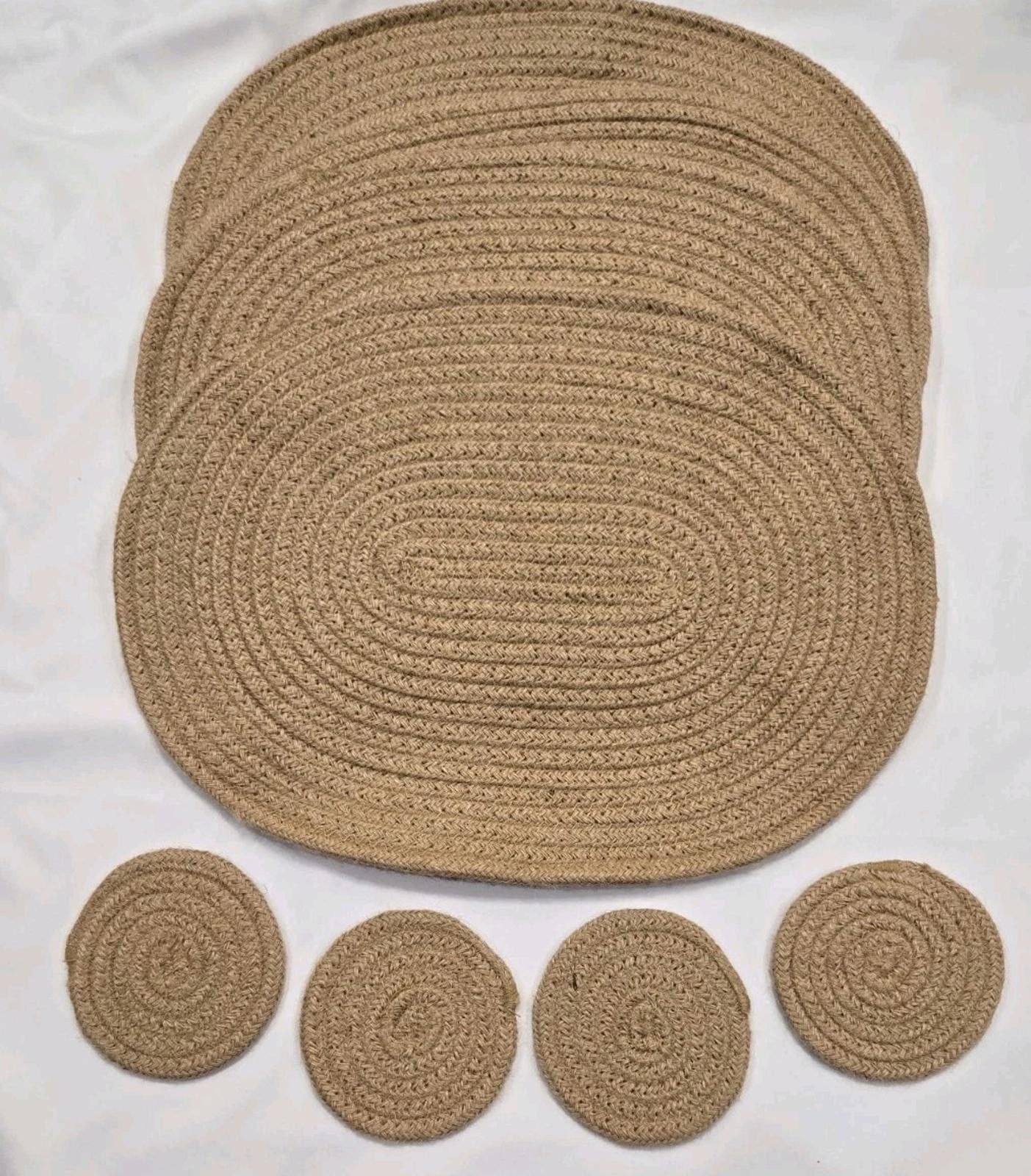Other 4 Pack Oval Jute Woven Placemats & Round Fabric Coasters Size ONE SIZE - 5 Thumbnail