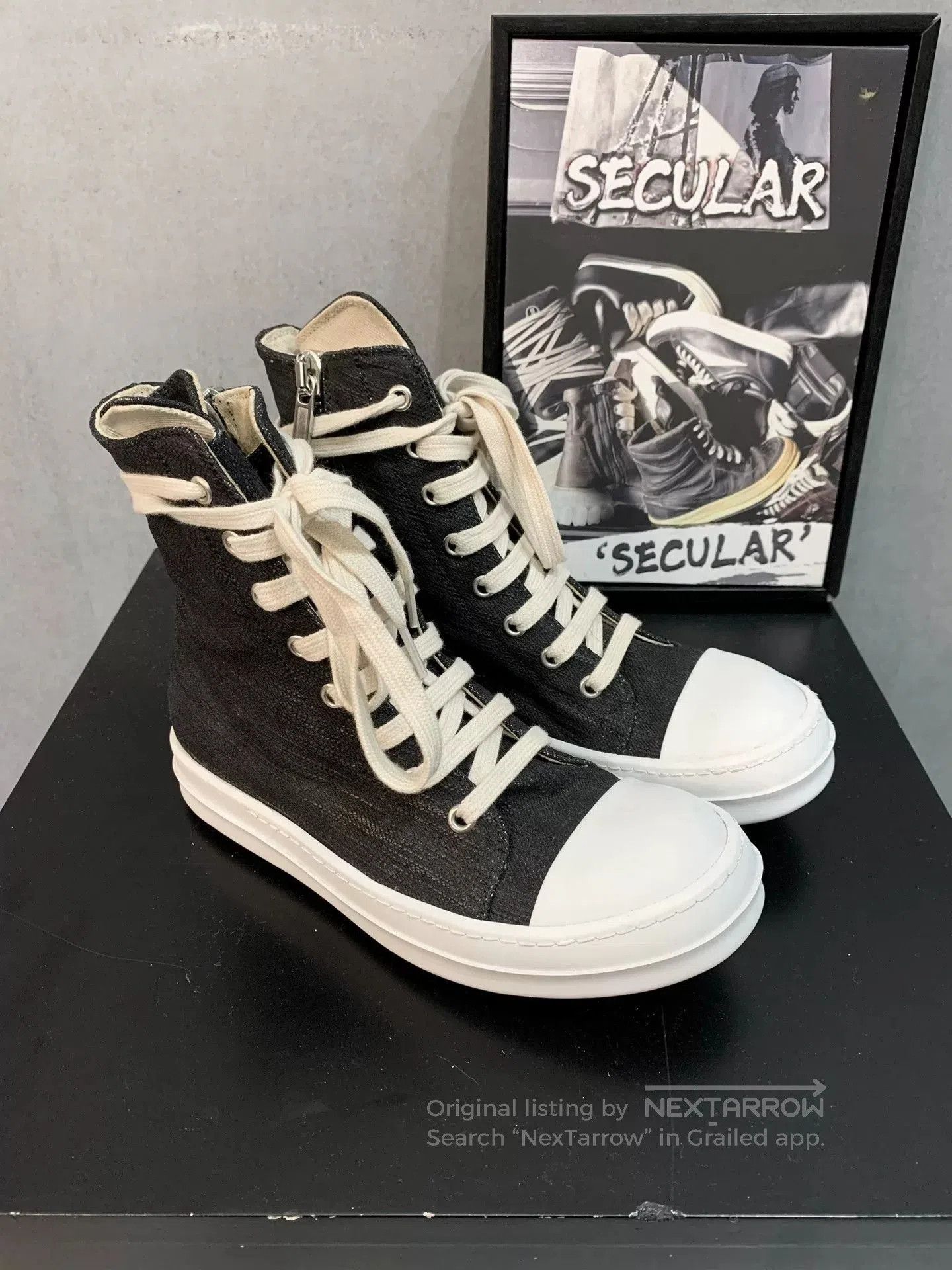 Rick Owens Rick Owens Classic High-Top Leather Sneakers. Size US 5.5 / IT 35.5 - 3 Thumbnail
